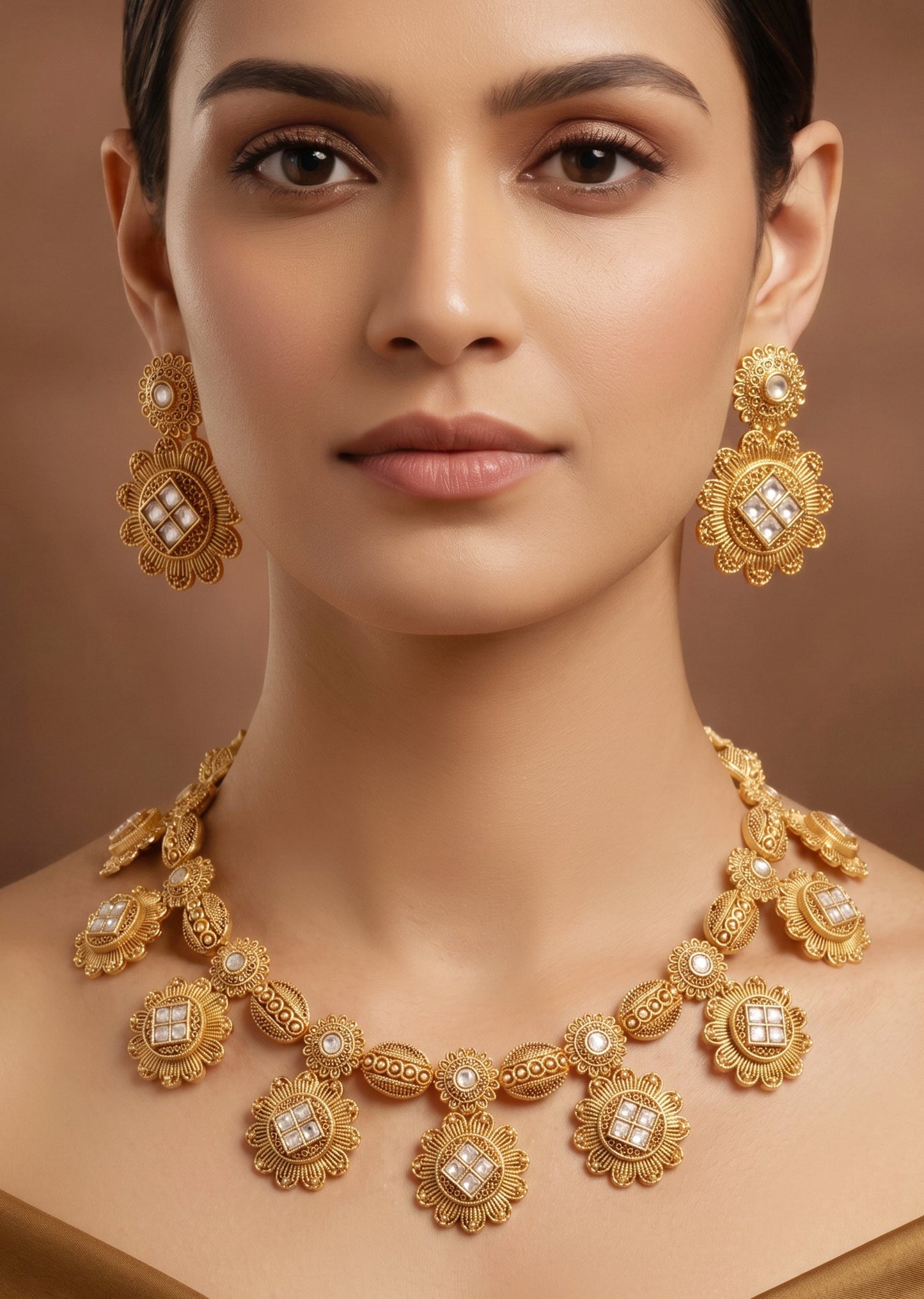 Pearl And Stone Drop Kundan Necklace Set