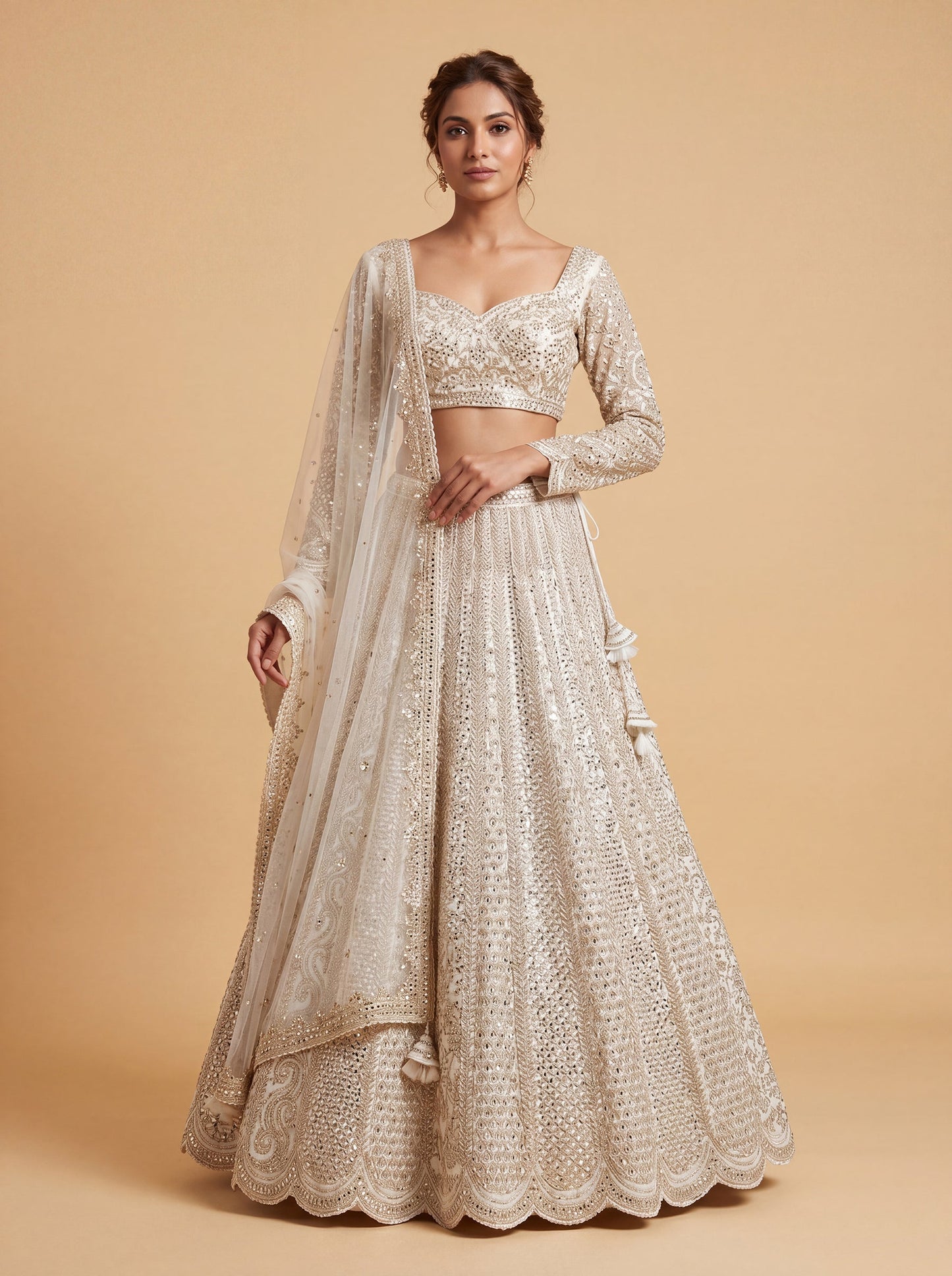 Pearl White Heritage Lehenga