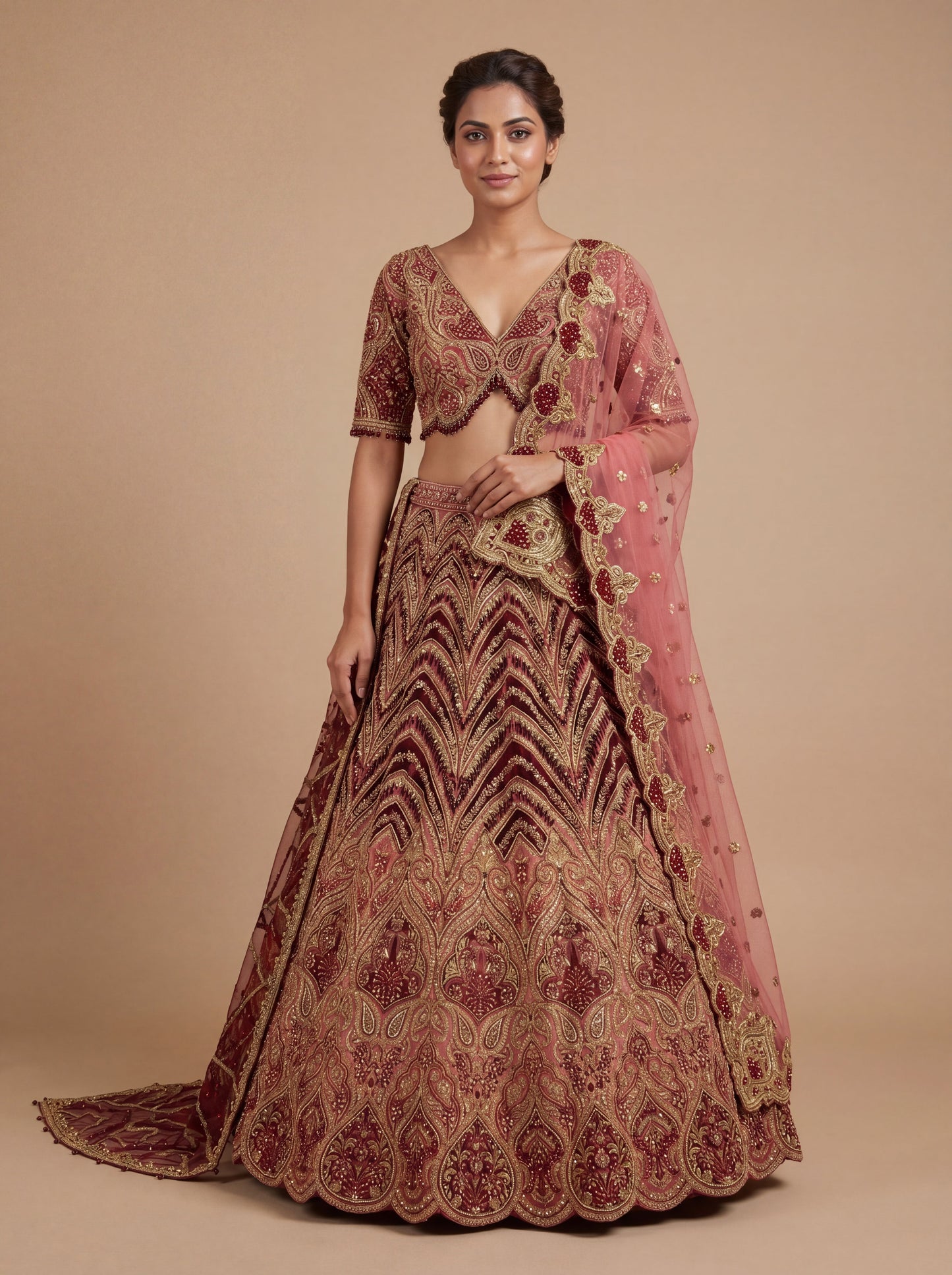 Petal Pink Pheras Bridal Lehenga With Soft Embroidered Volume