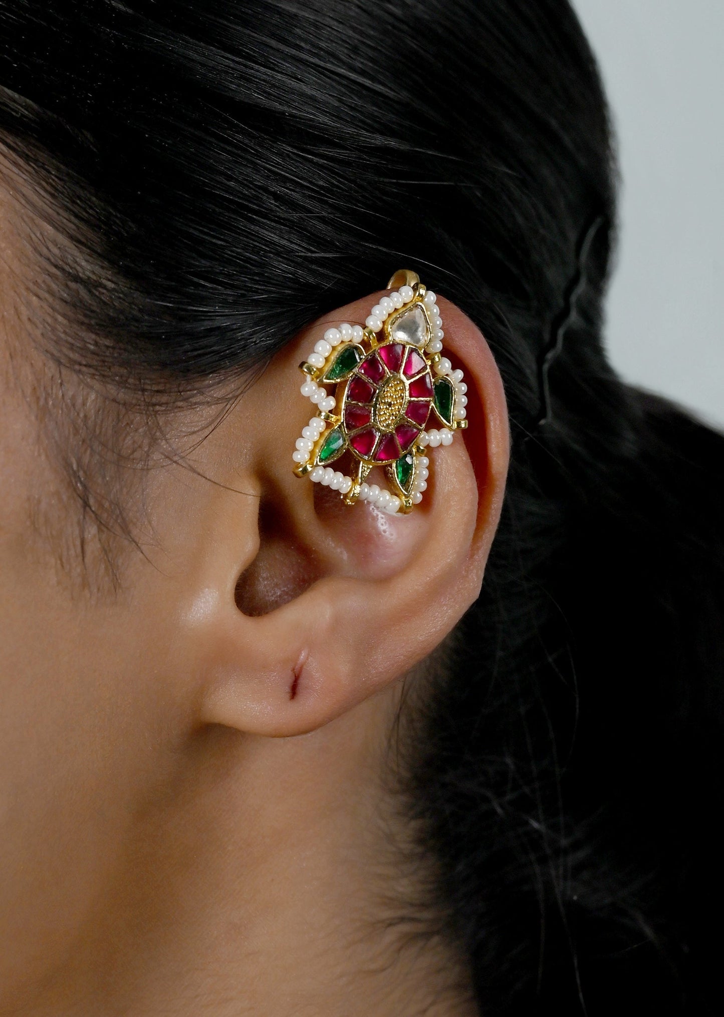 Petite Floral Jadau Kundan Ear Cuffs
