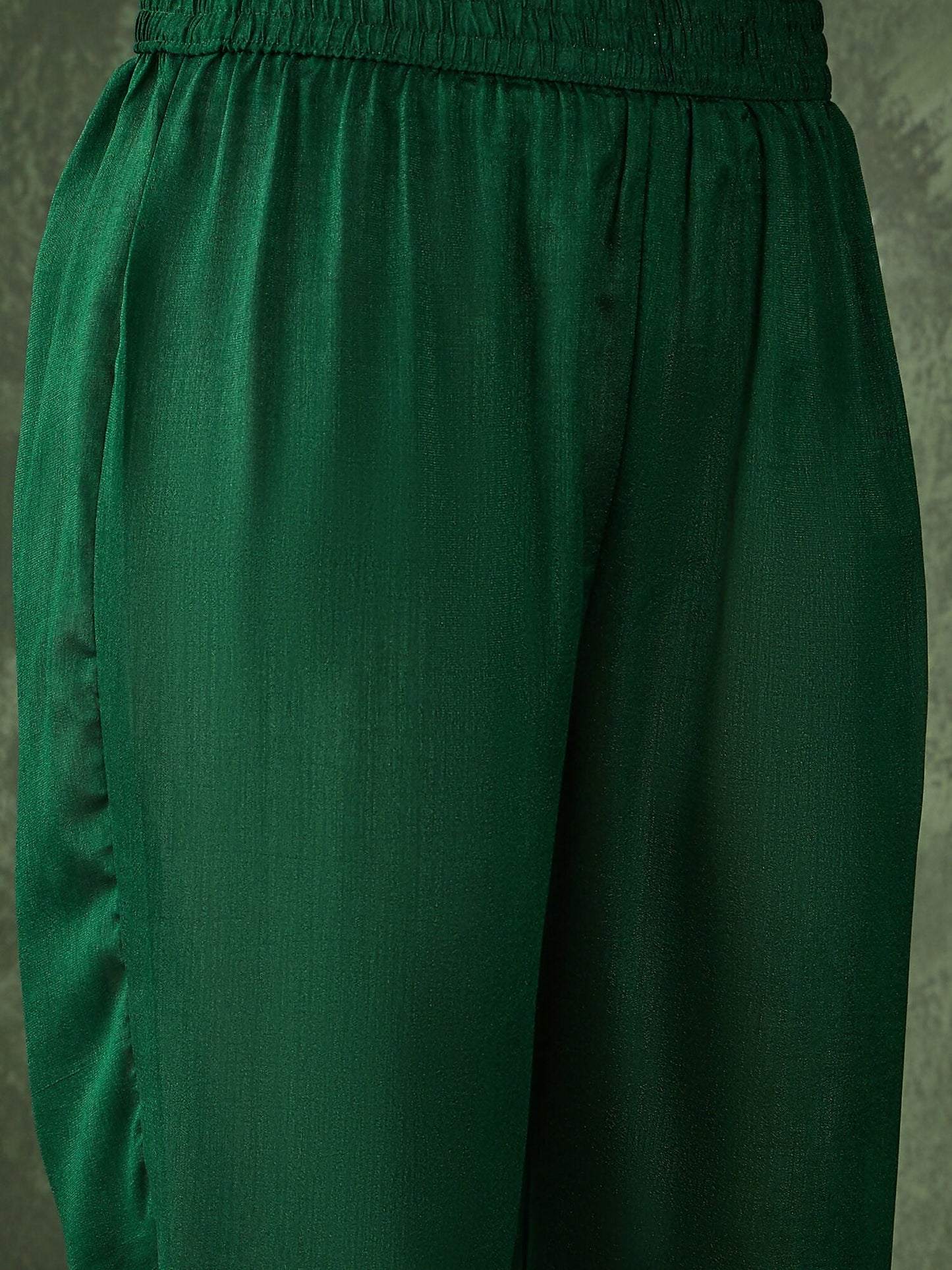 The52 Women's Beautiful Embroidery Work Vichitra Silk Fabric Flared Kurta Pant and Dupatta Set-Green