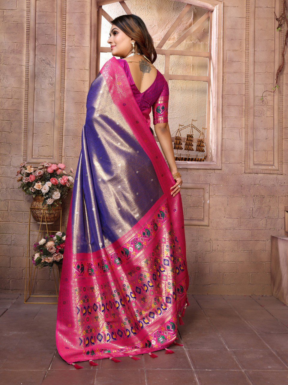 Anaita Lavender Tissue Silk With Weaving Saree With Blouse