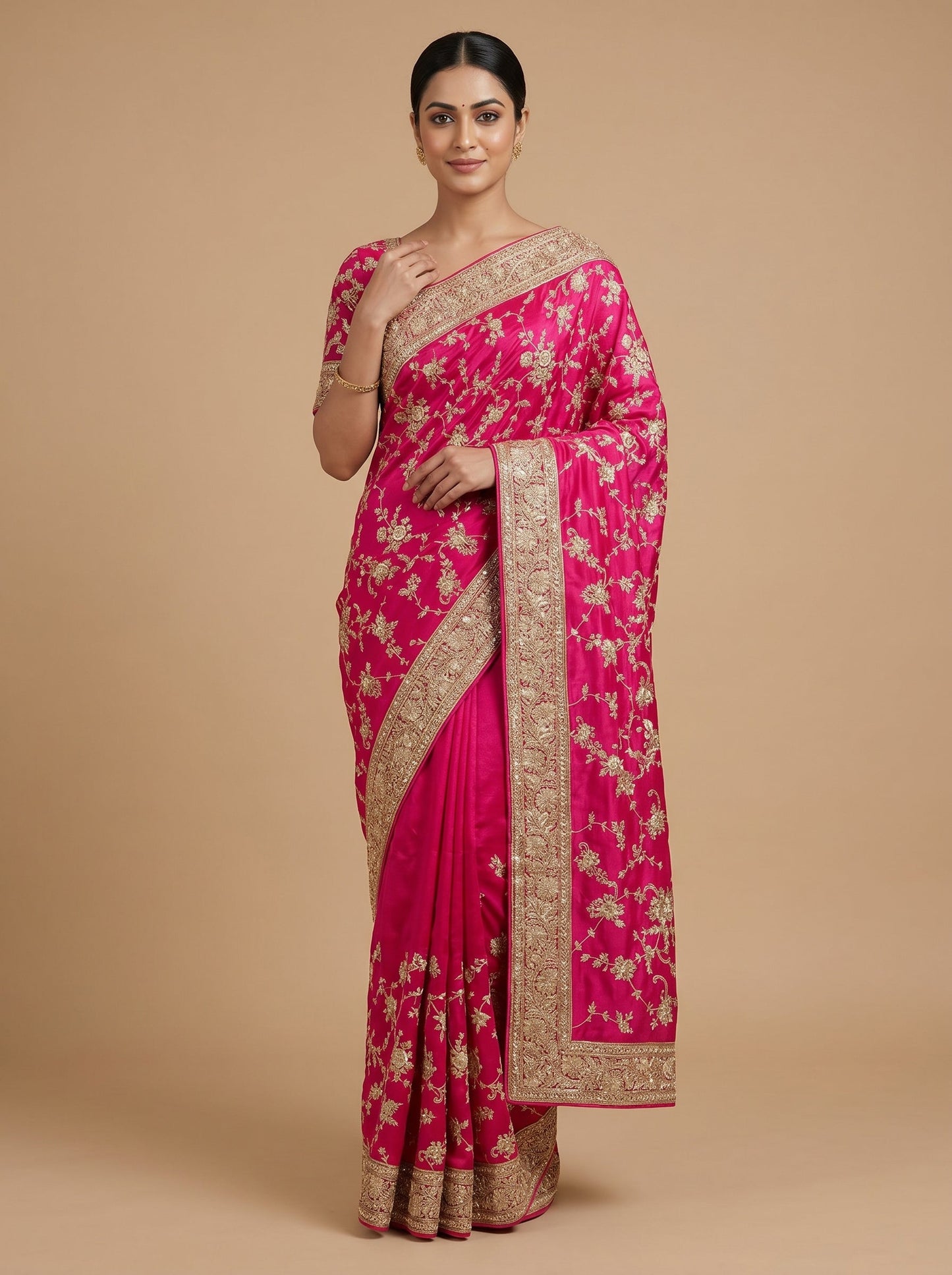 Pink Bloom Embroidered Saree