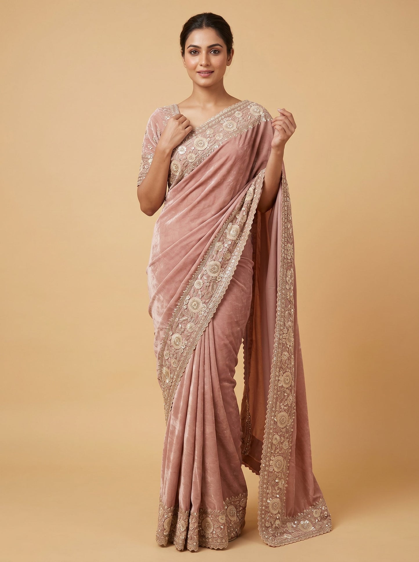 Pink Elegant Work Embroidered Saree
