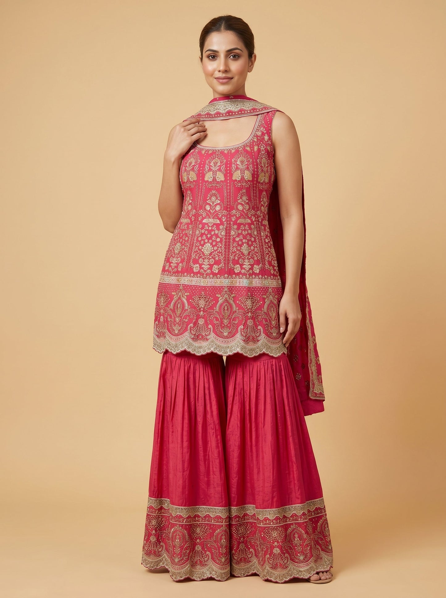 Pink Embellished Palazzo Set Suit