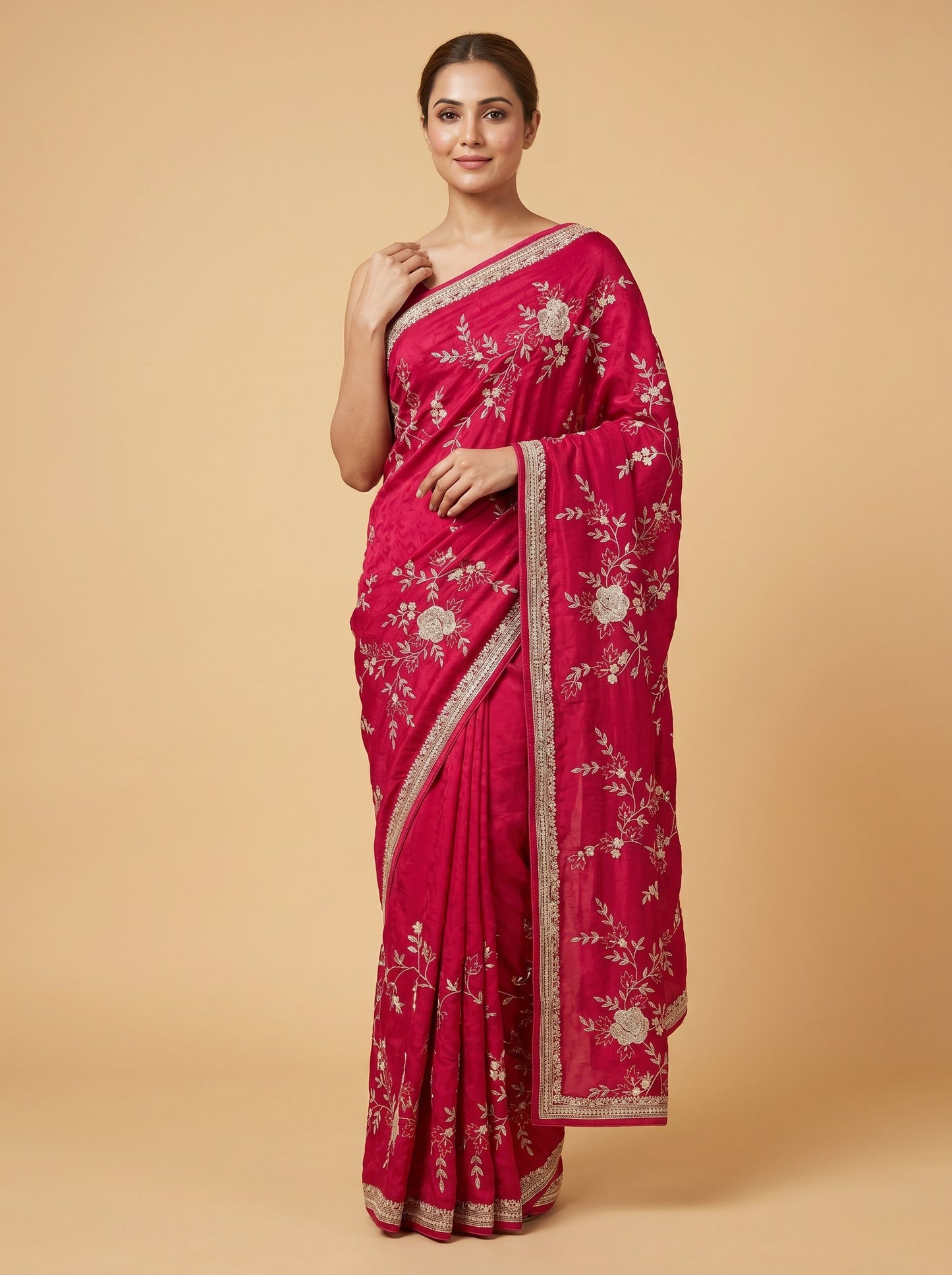 Pink Polished Detail Embroidered Saree