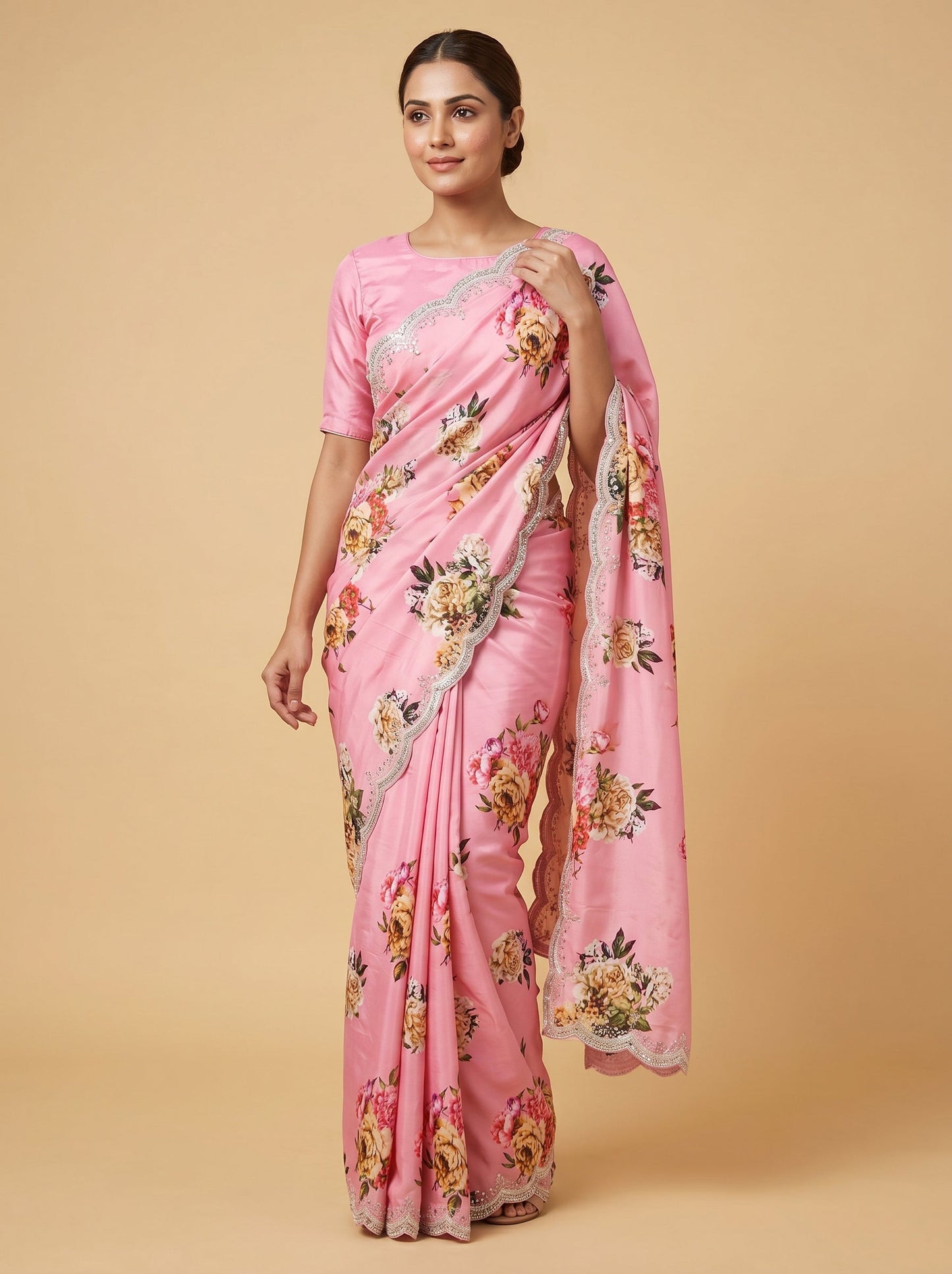 Pink Fine Handwork Saree