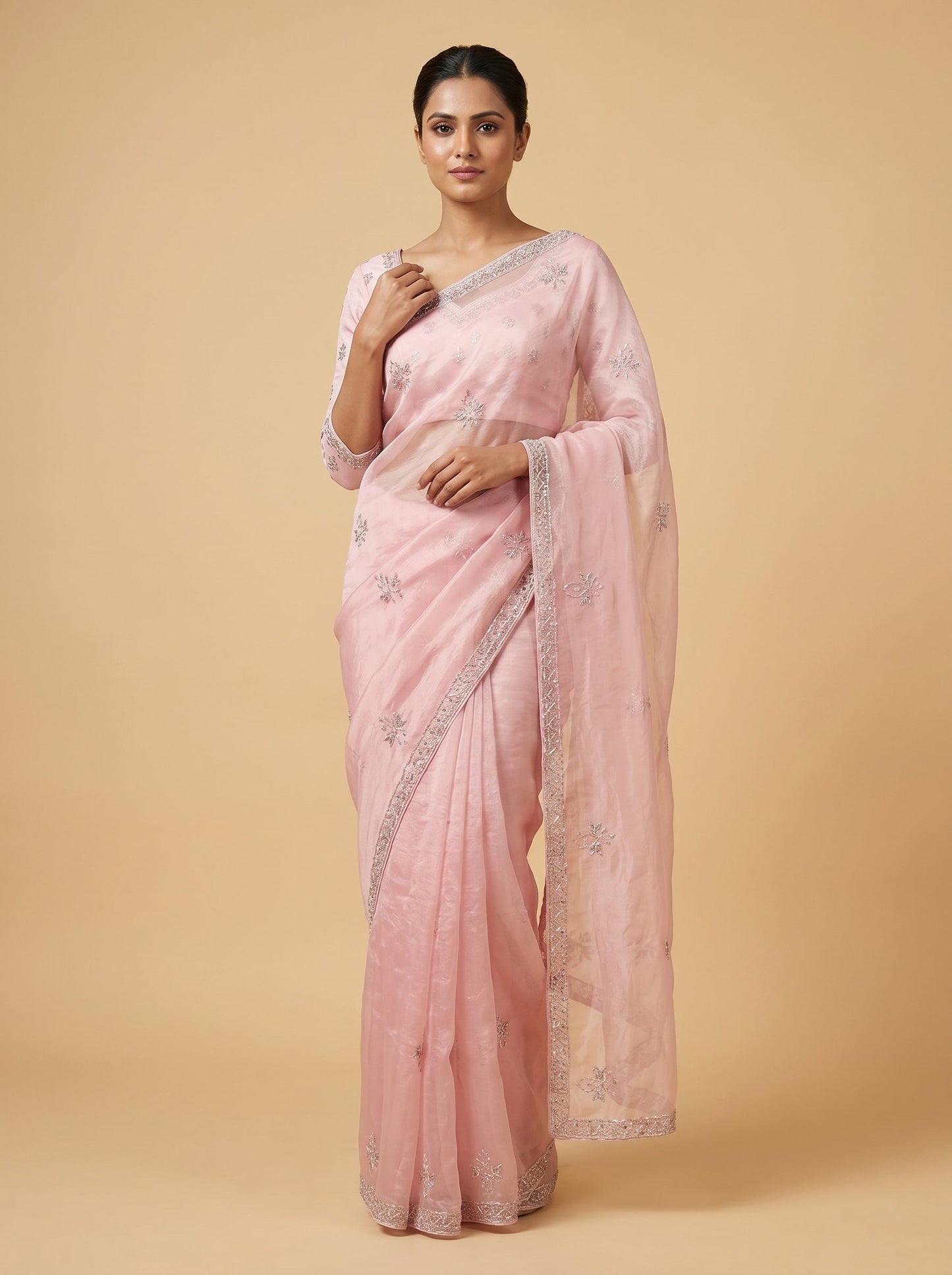 Pink Graceful Embroidered Saree