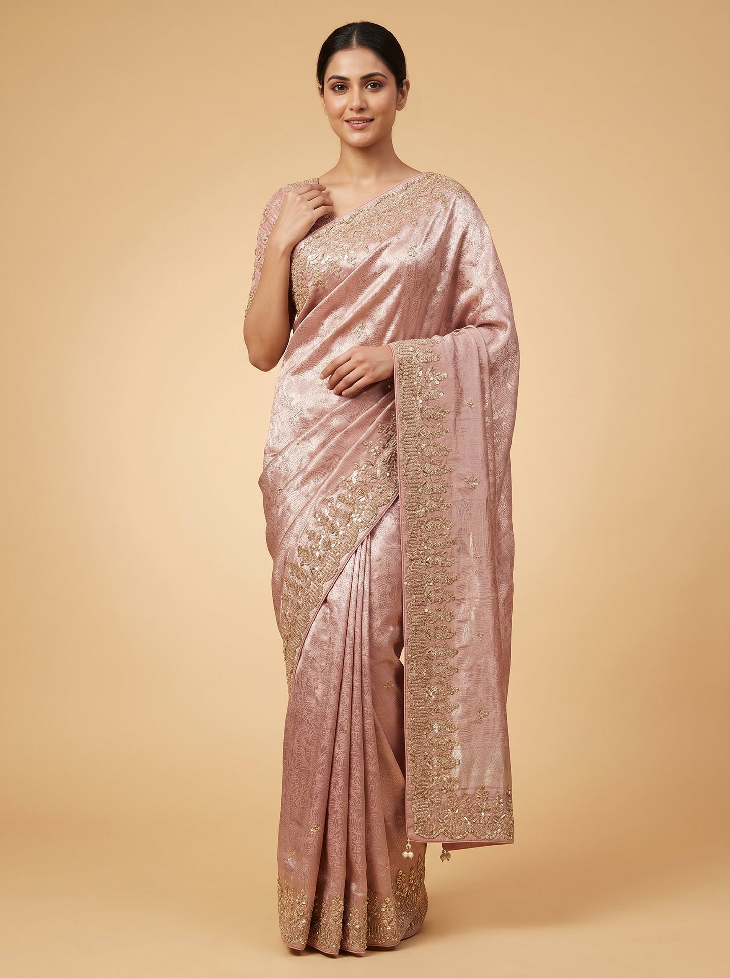 Pink Handloom Saree with Elegant Fold