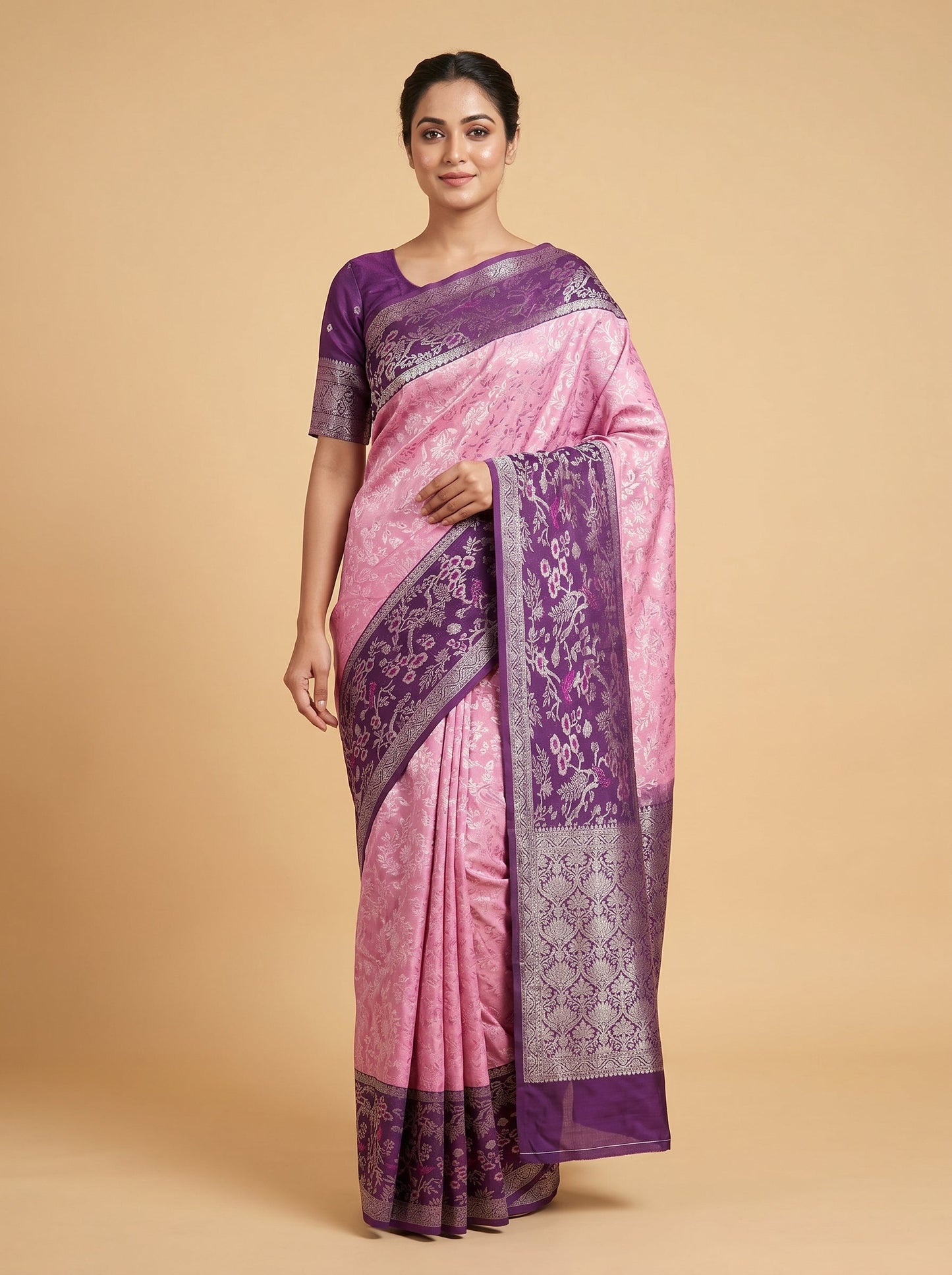 Pink handloom saree with subtle zari work