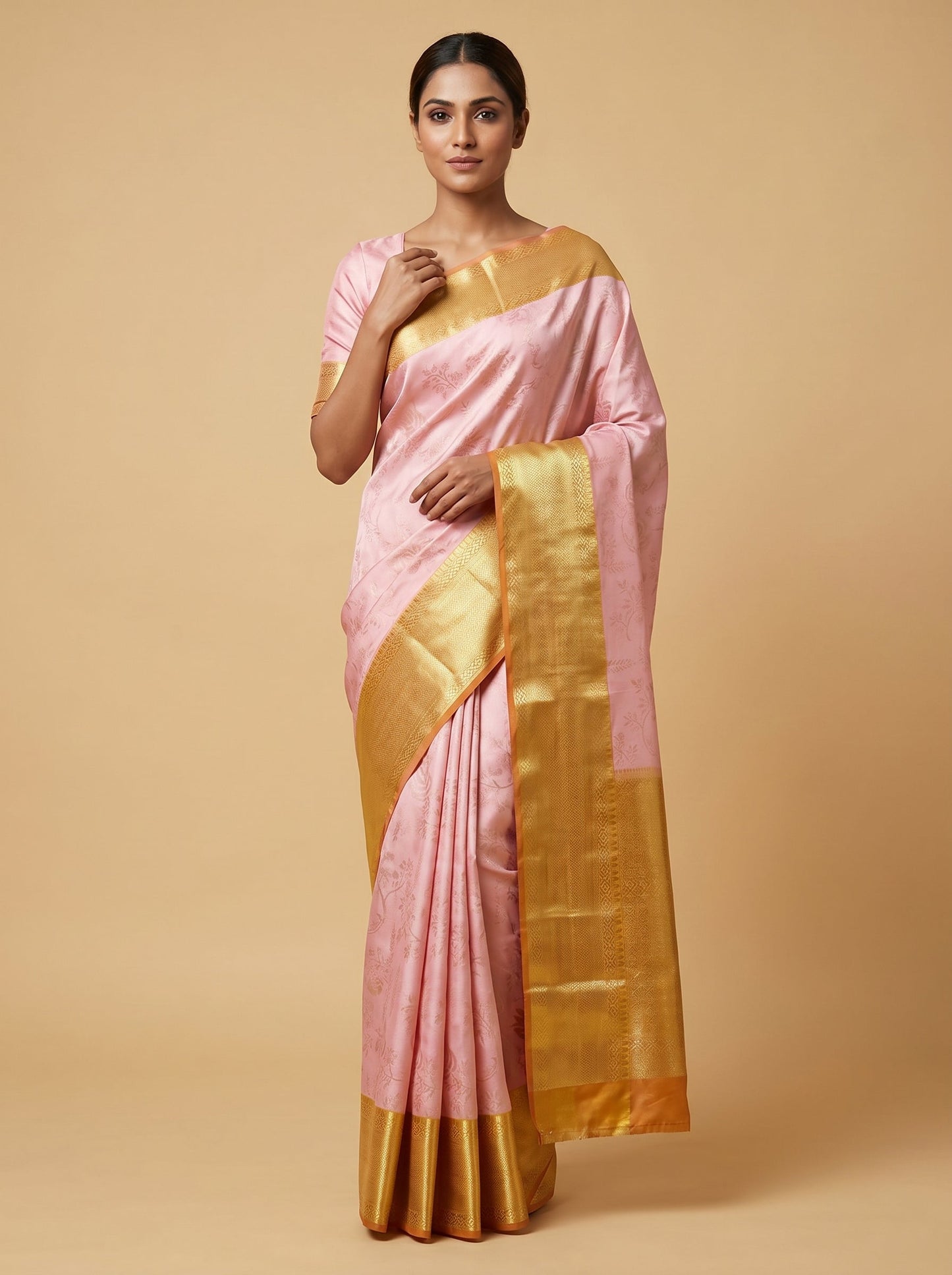 Pink handloom saree with zari finish