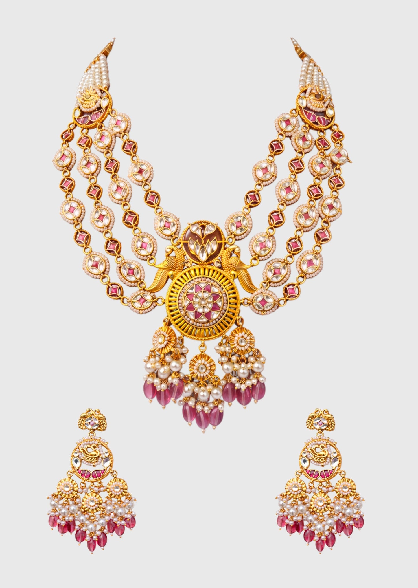 Pink Kundan Long Necklace Set