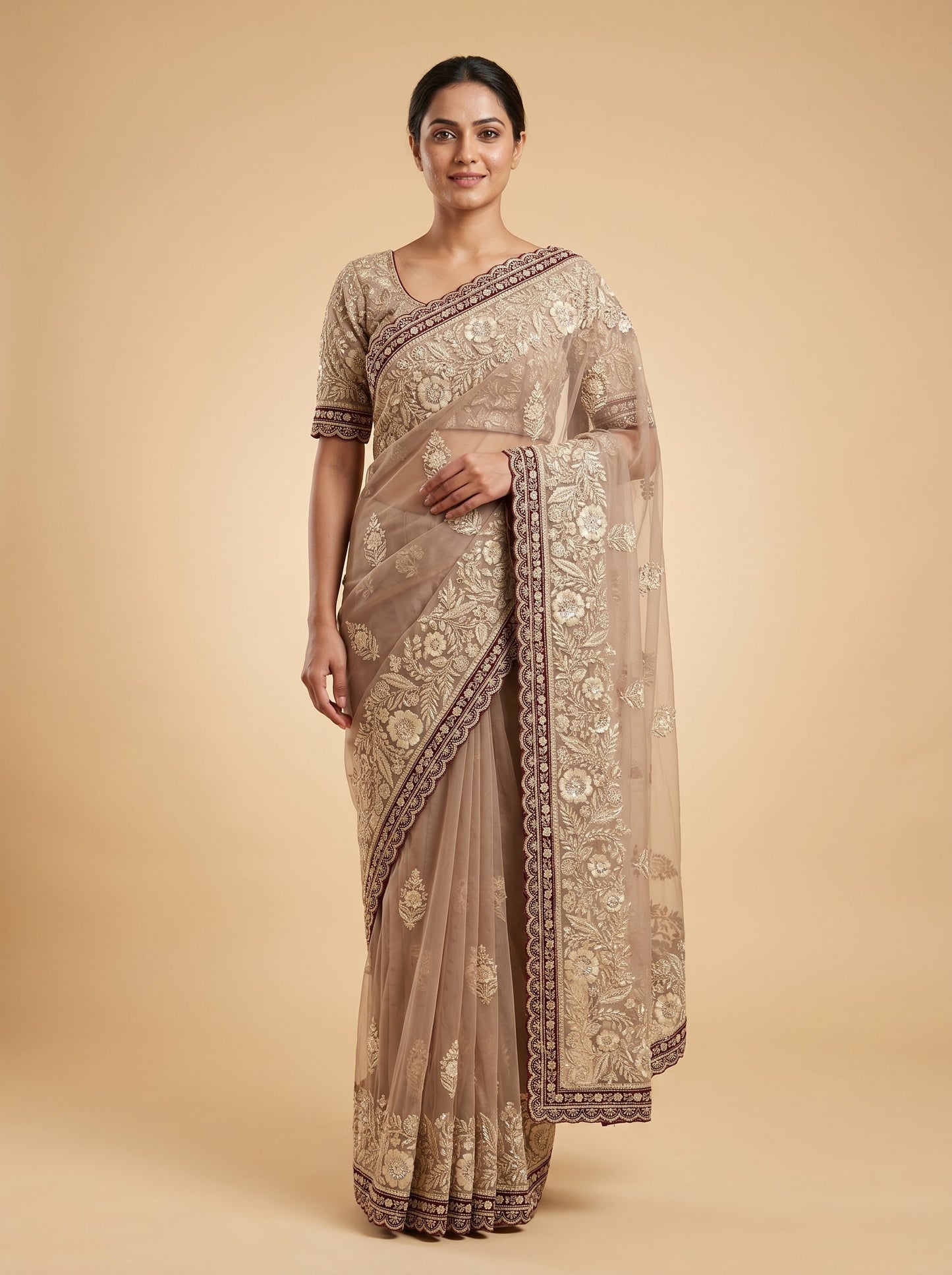 Pink Lace Embroidered Saree