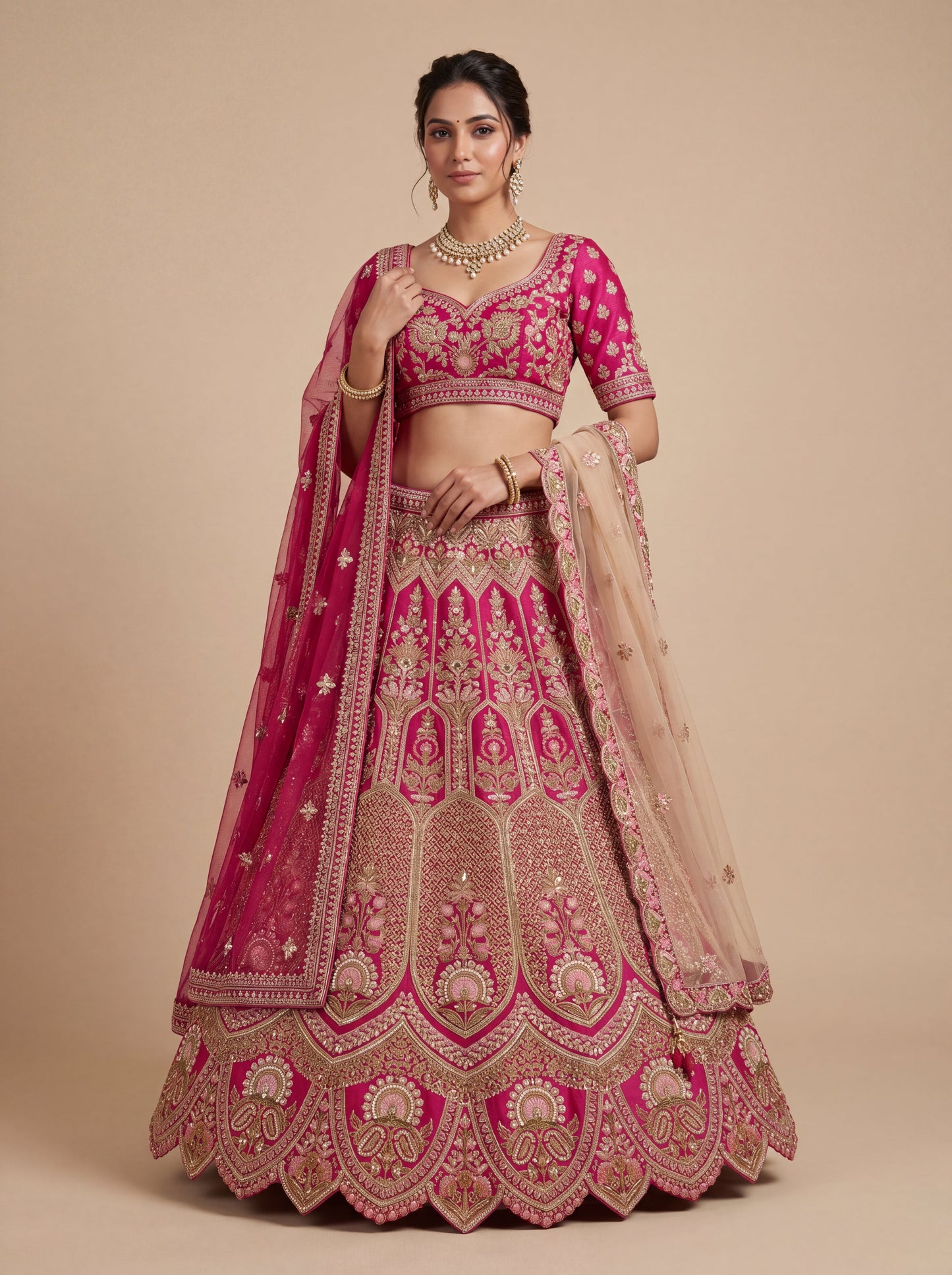 Pink Pheras Bridal Lehenga With Ombre Finish Embroidered Volume