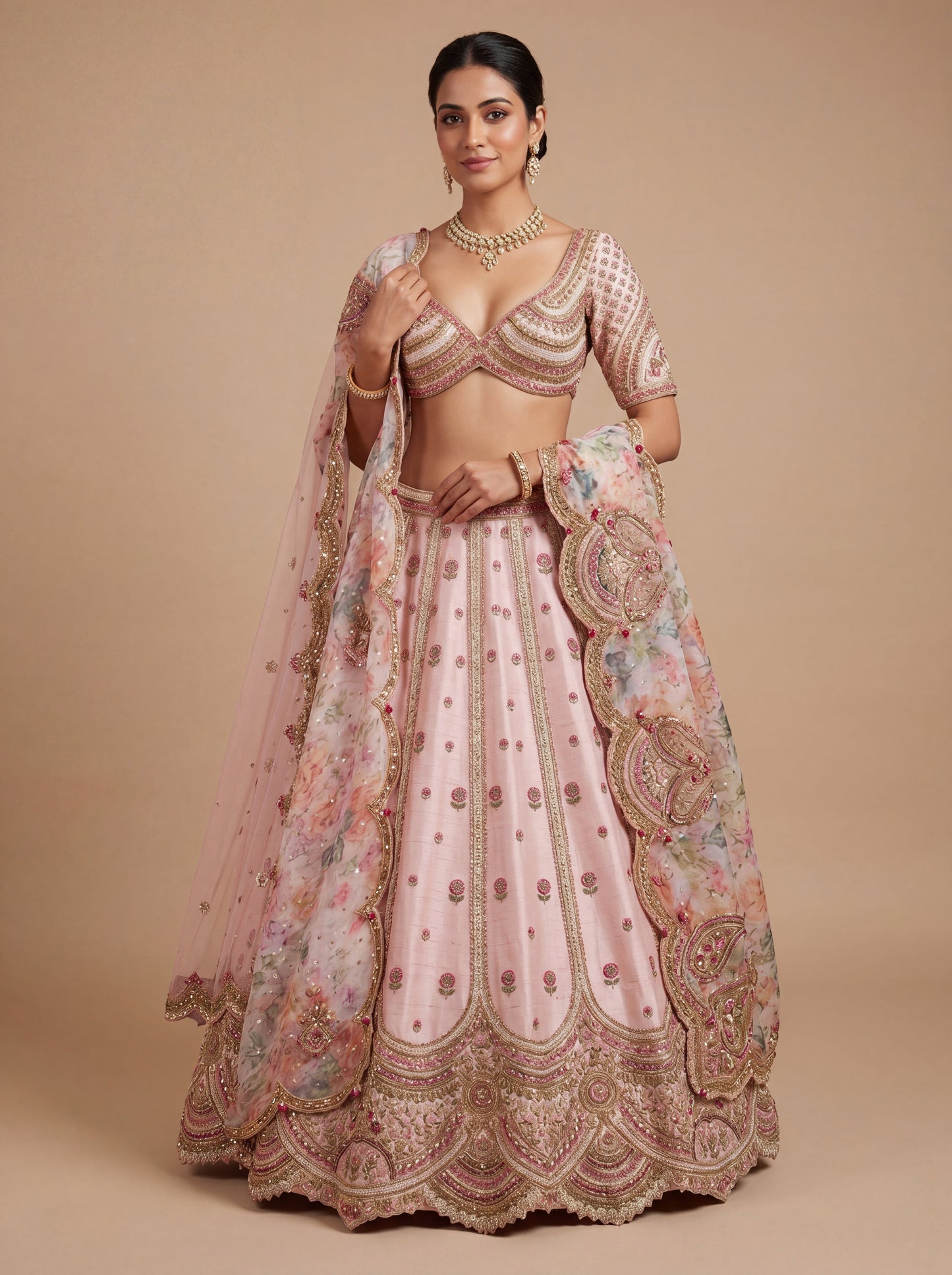 Pink Pheras Bridal Lehenga With Soft Embroidered Flare