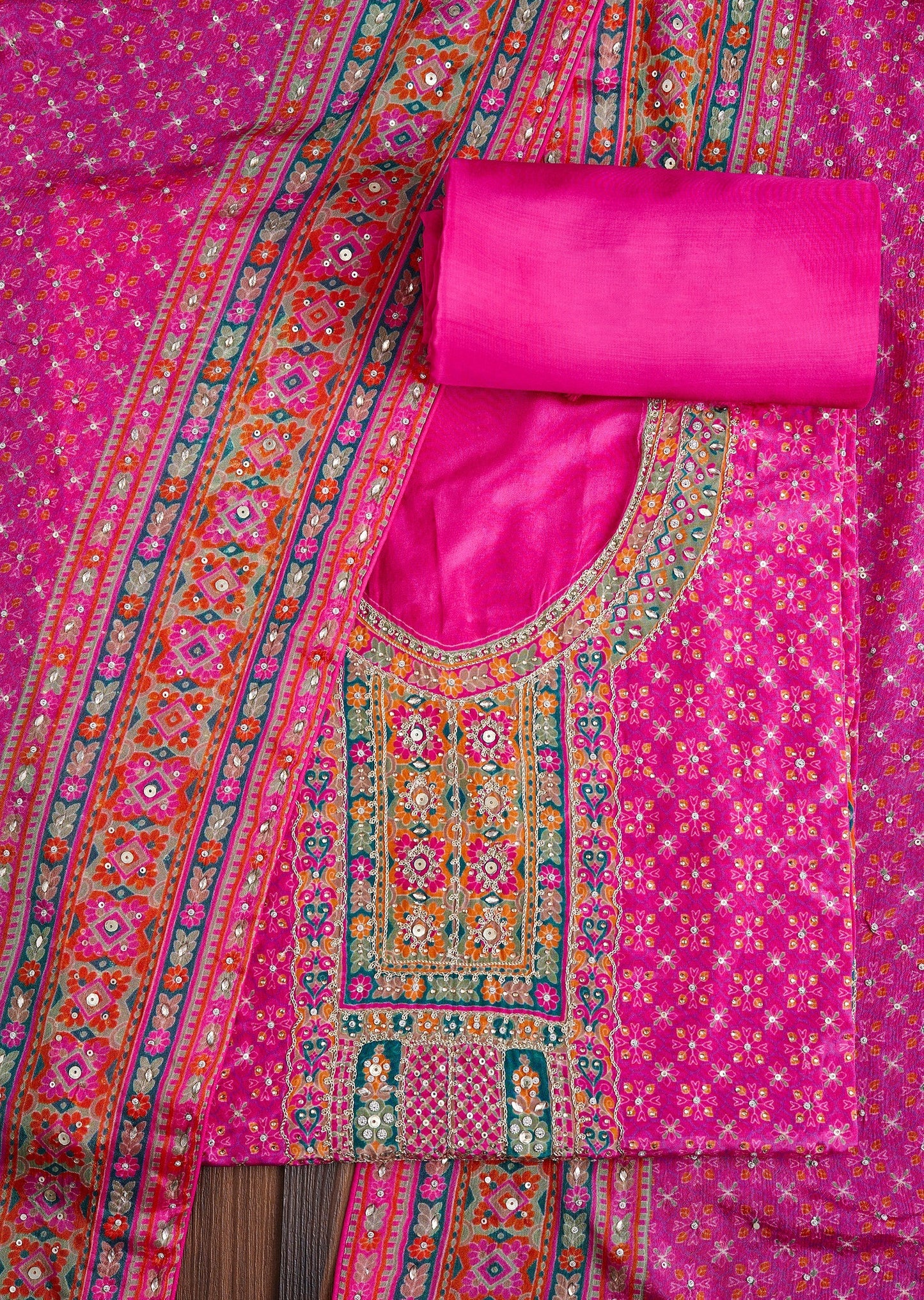 Pink Printed Crepe Dress Material Suit