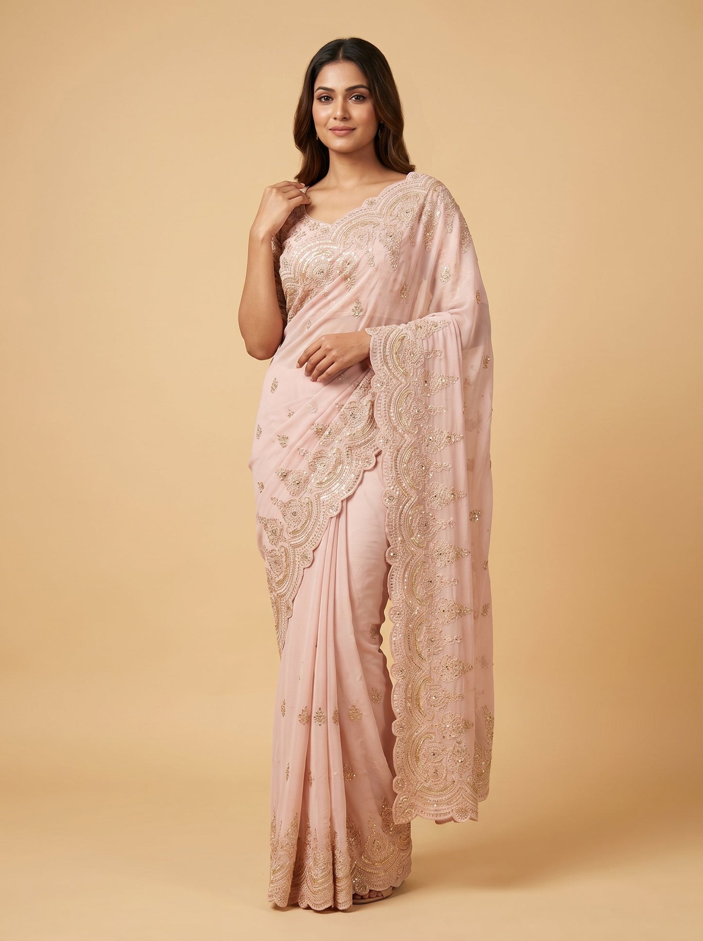 Pink Rosé Embroidered Saree