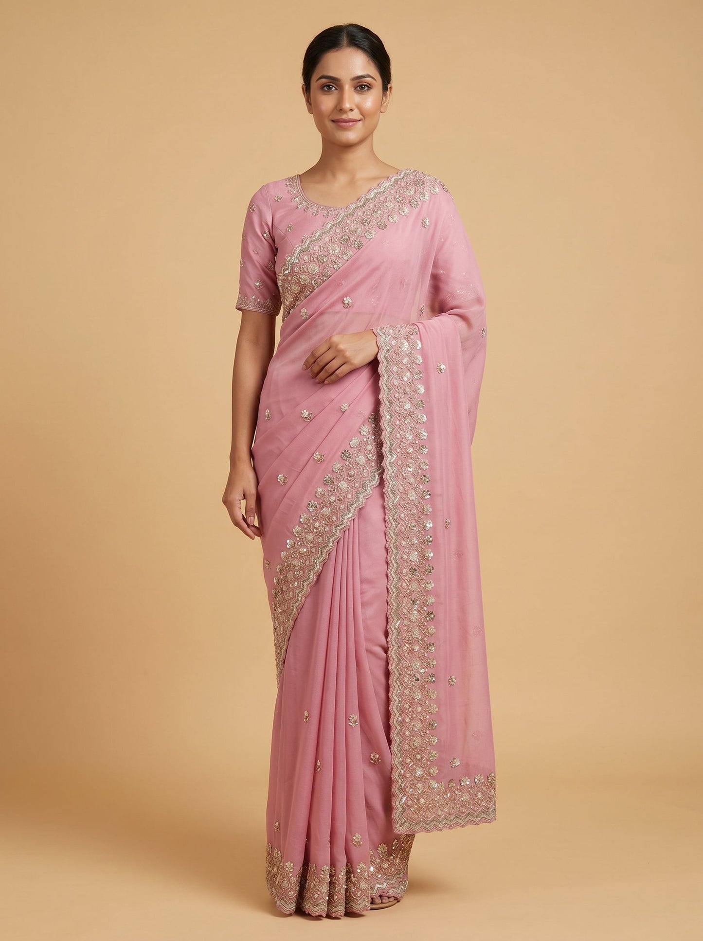 Pink Rosy Charm Embroidered Saree
