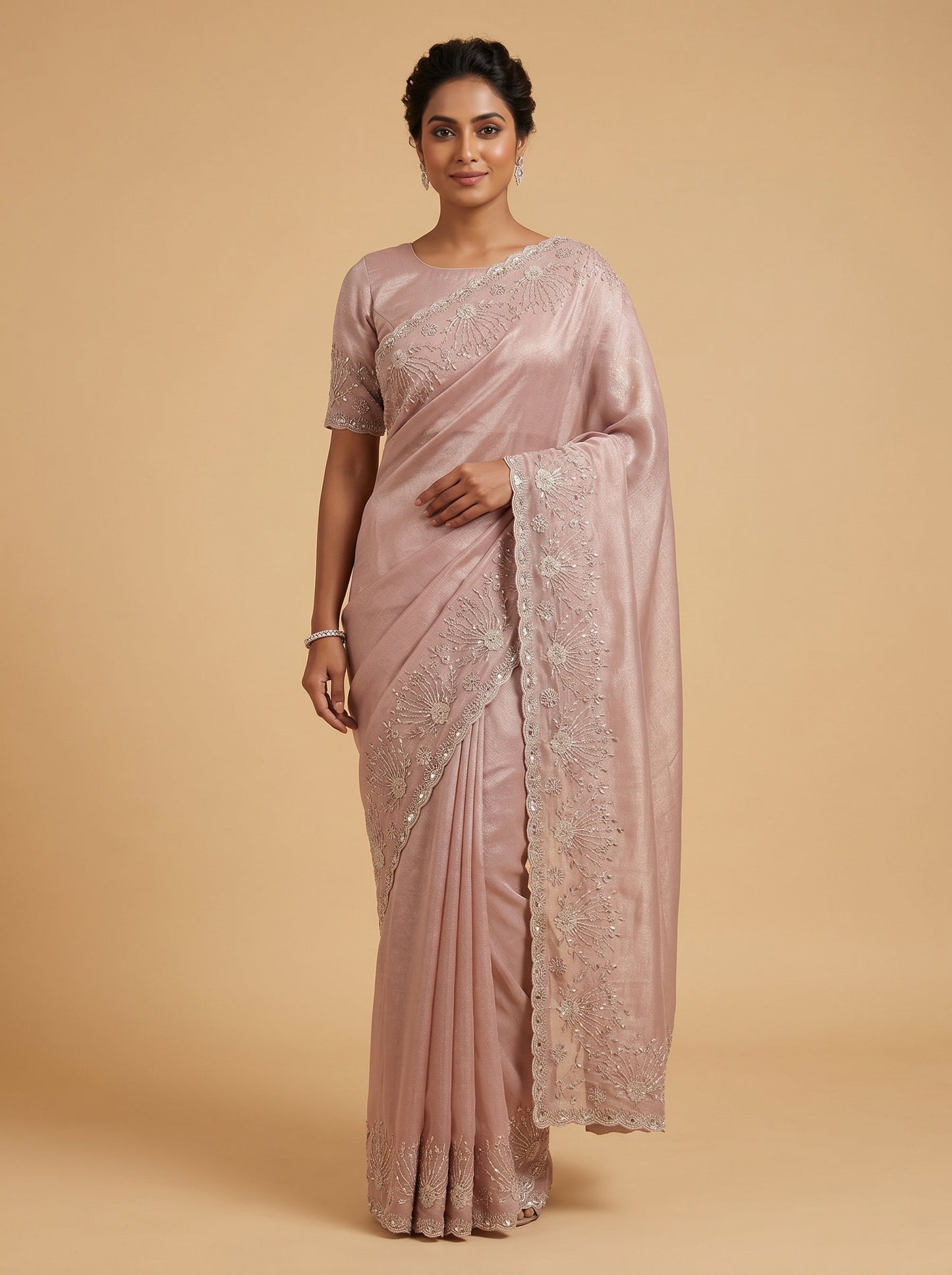 Pink Rosy Craft Embroidered Saree