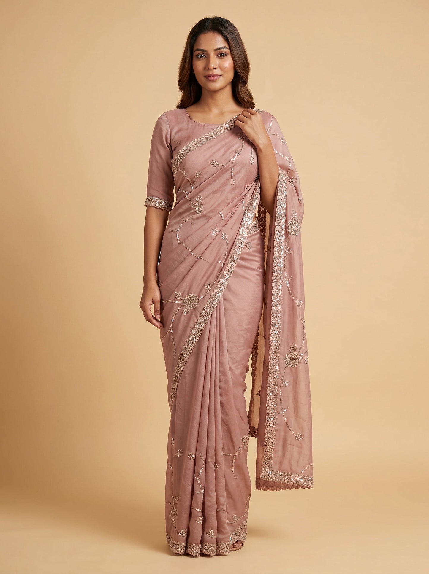 Pink Rosy Delight Embroidered Saree
