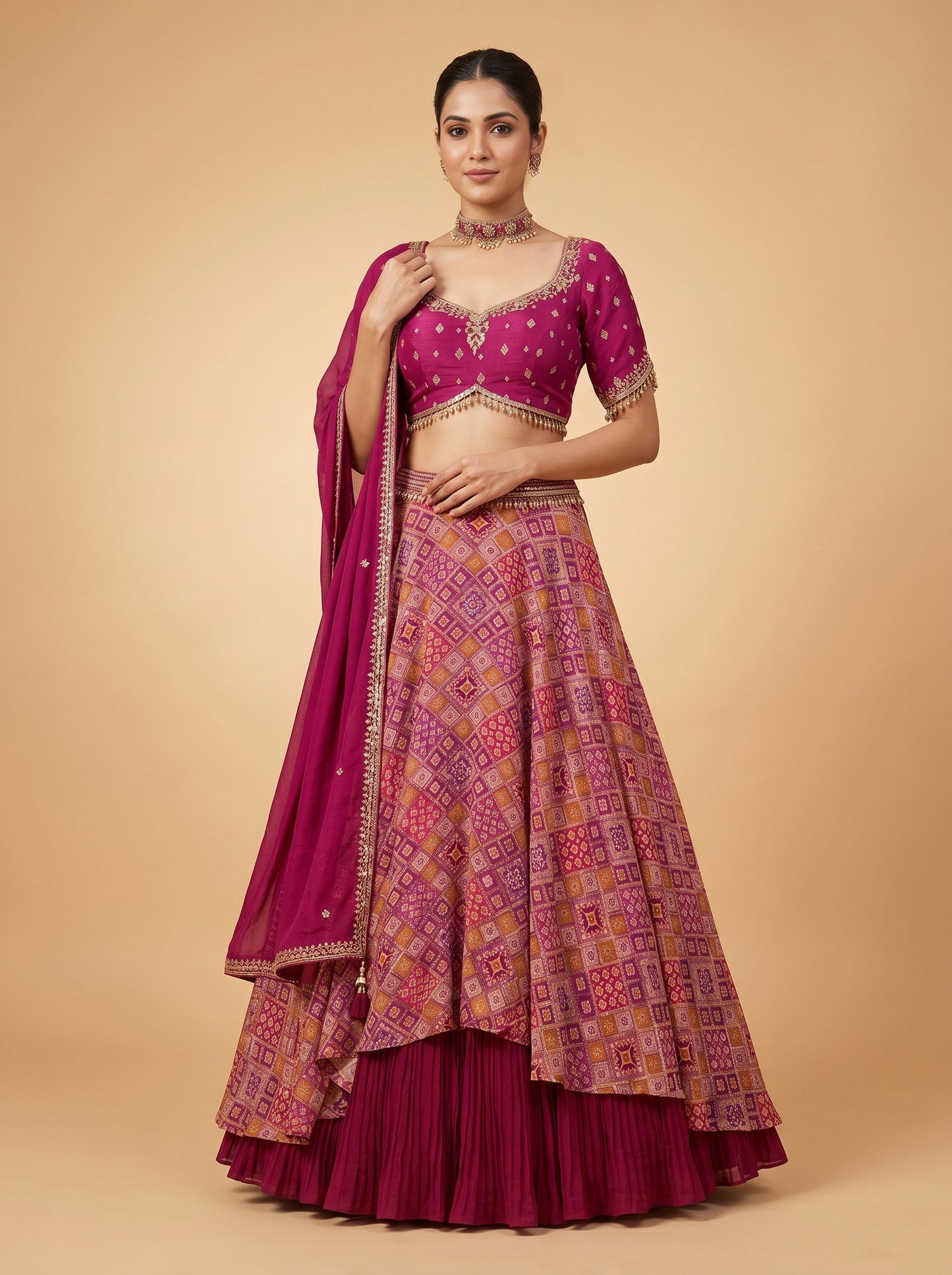 Pink Royal Twirl IndoWestern Lehenga