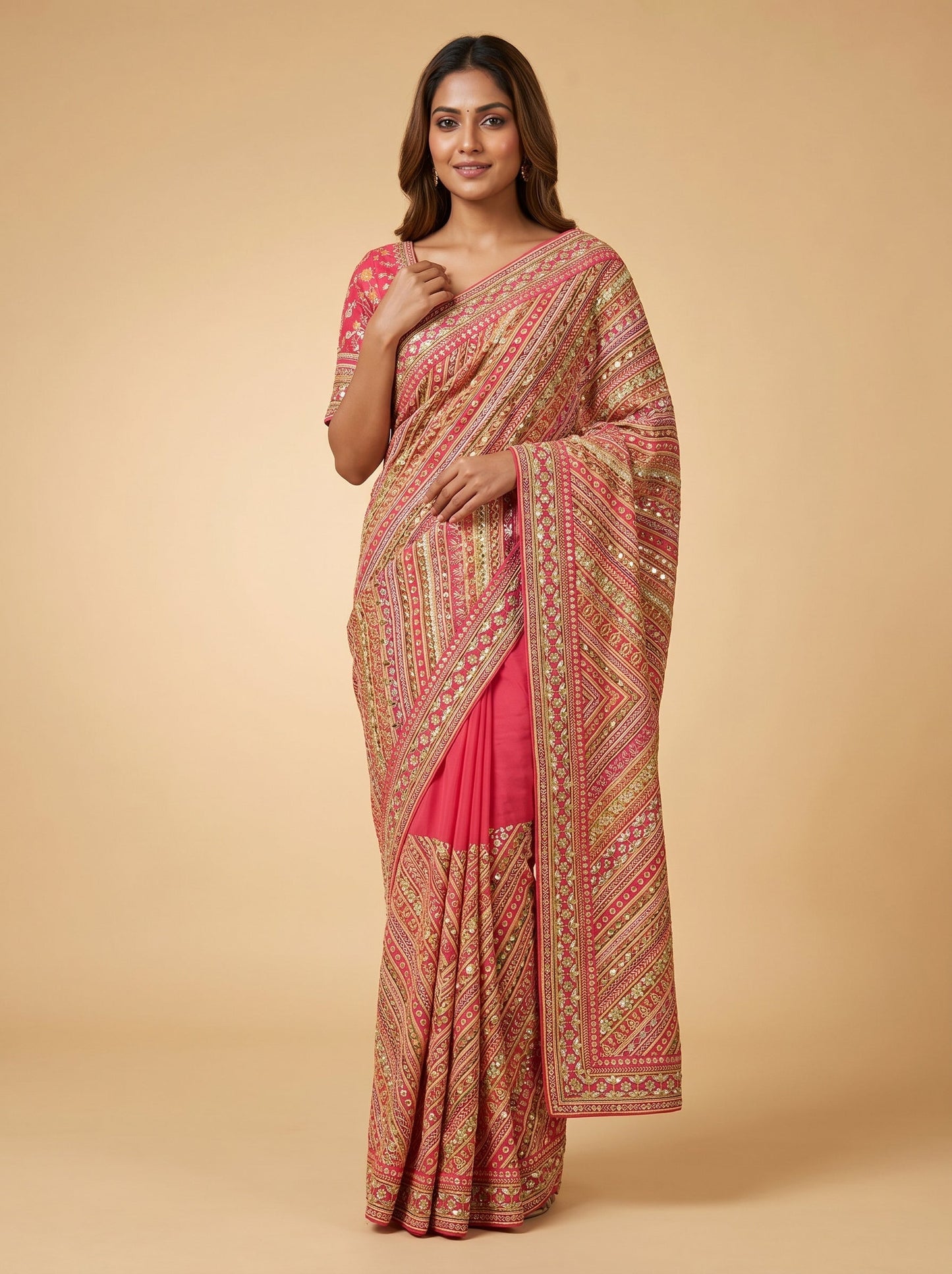 Pink Shaded Gradient Embroidered Saree