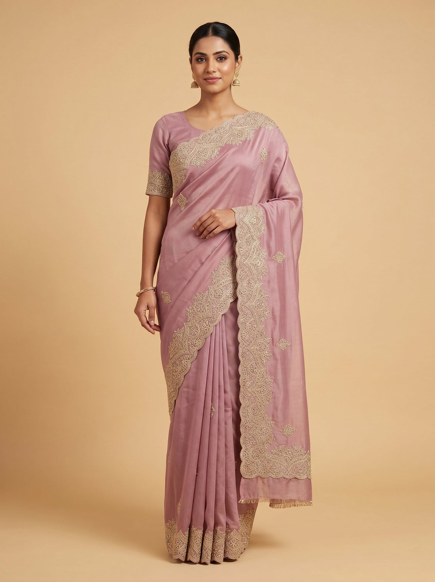 Pink Soft Embroidery Embroidered Saree