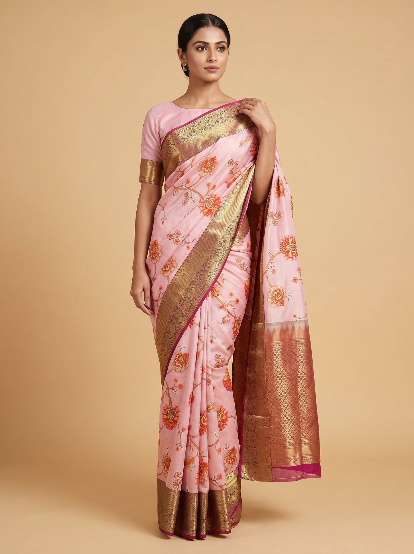 Pink Soft Printed Saree