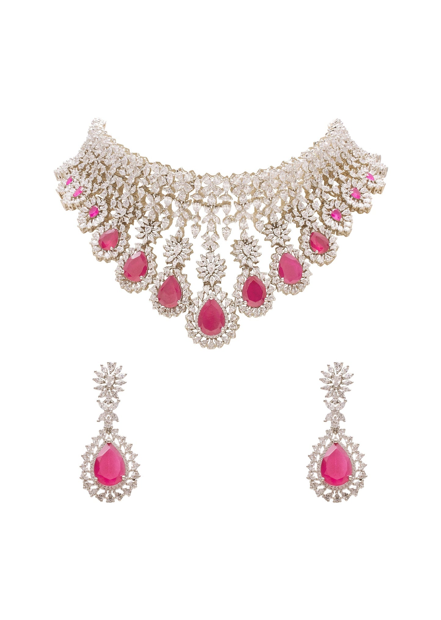 Pink Teardrop CZ Necklace Set
