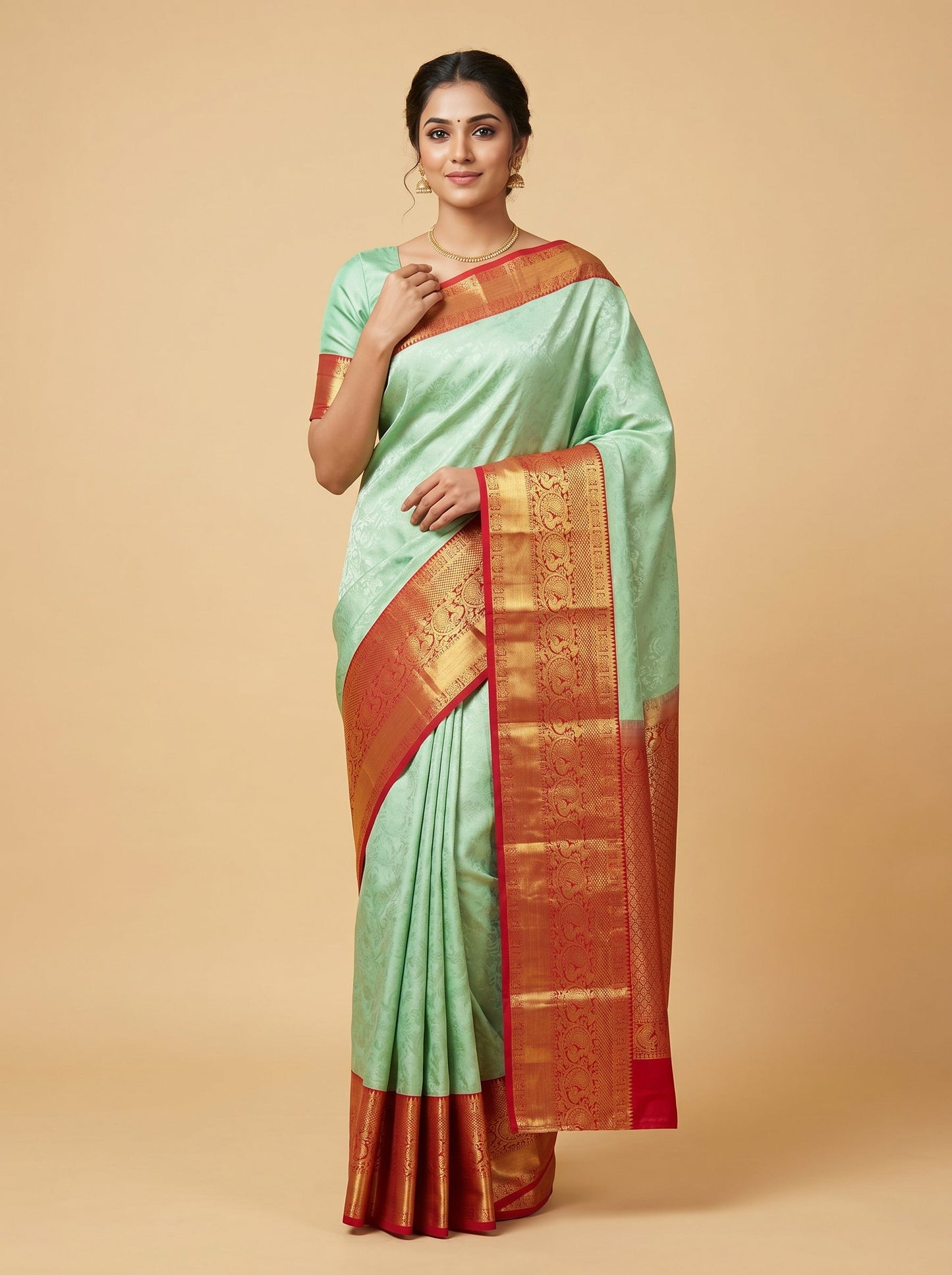 Pista green handloom saree with contrast border