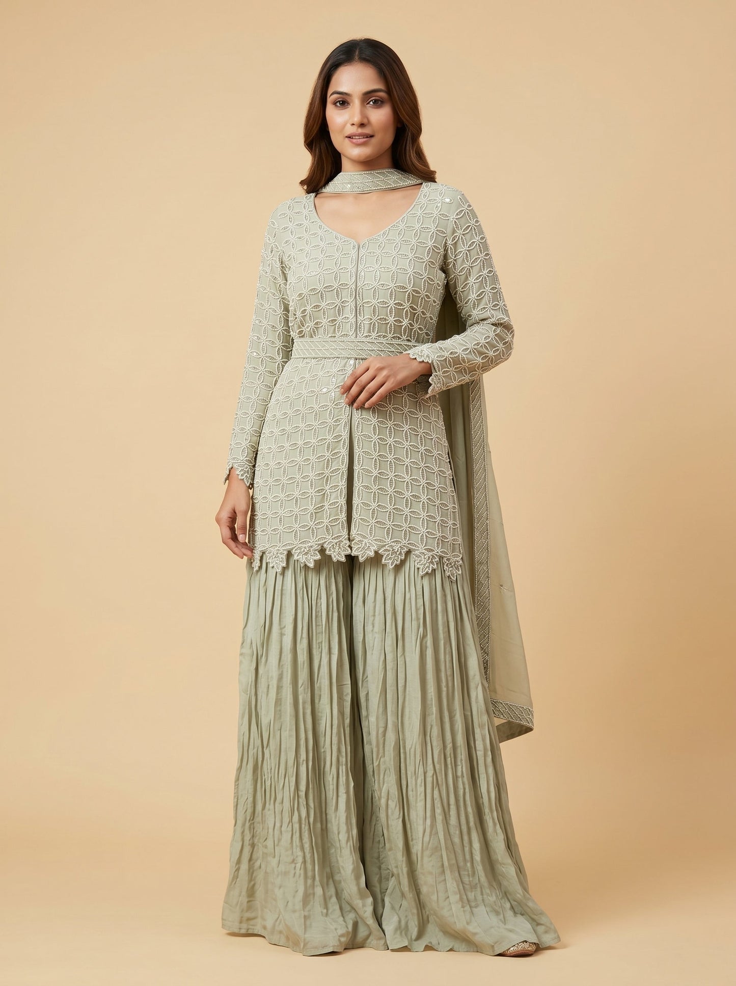 Pistachio Cream Palazzo Set