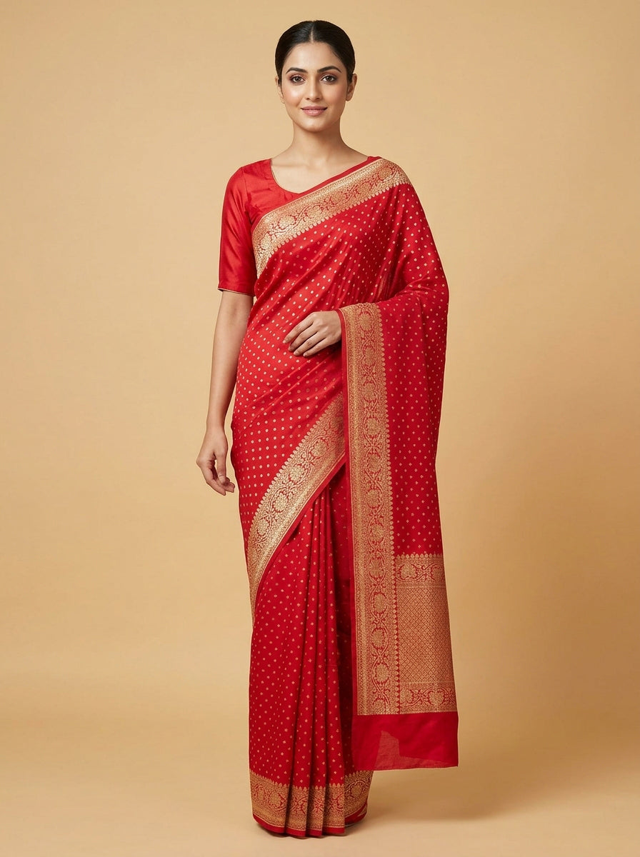 Poppy Red Festive Handloom Saree