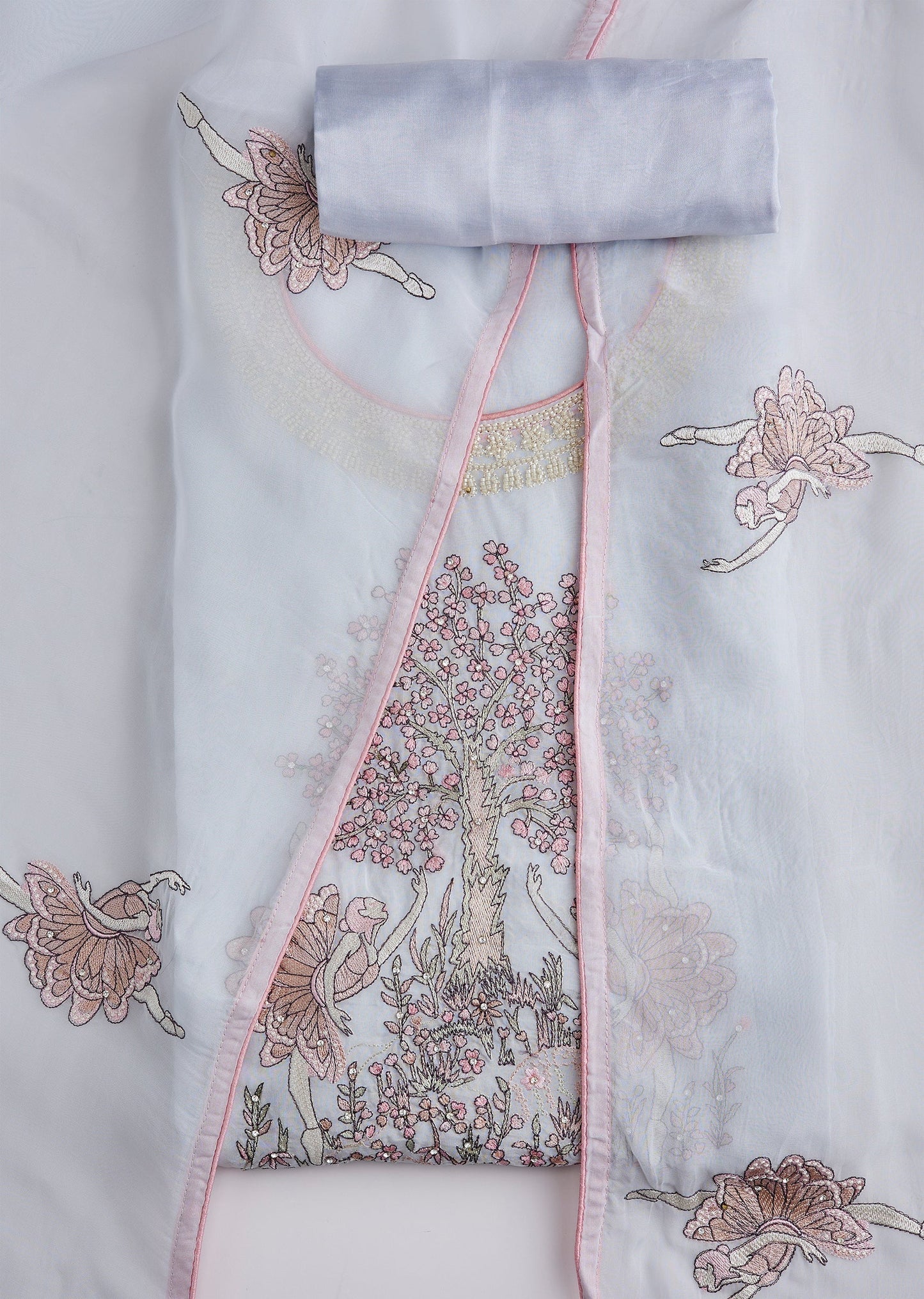 Powder Blue Embroidered Cotton Unstitched Suit Set With Dupatta