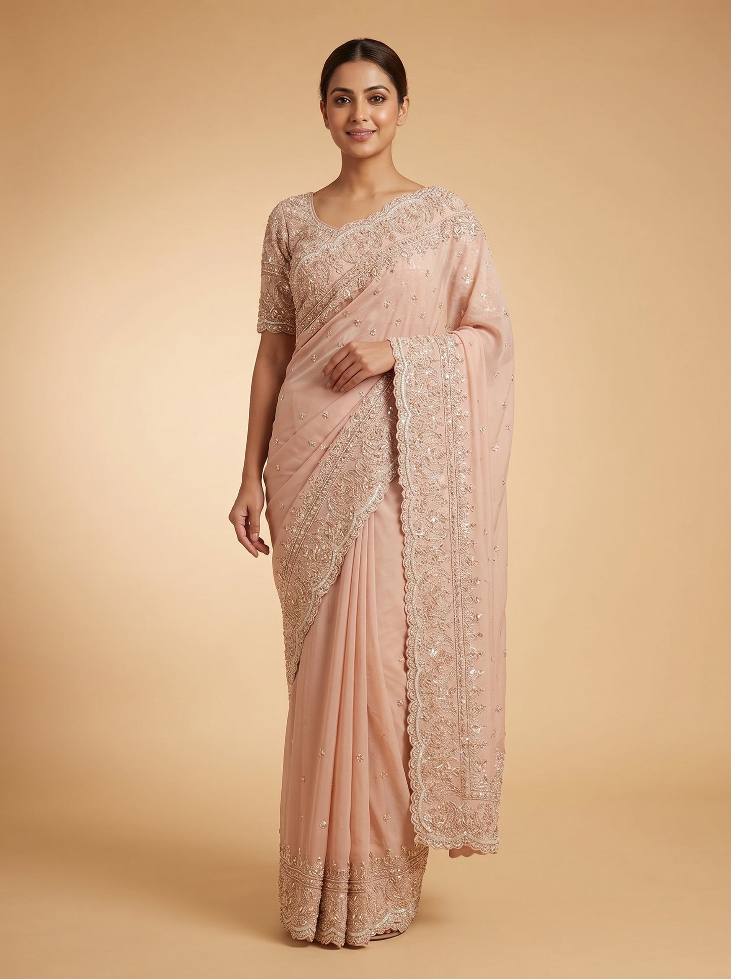 Powder Pink Soft Glow Embroidered Saree