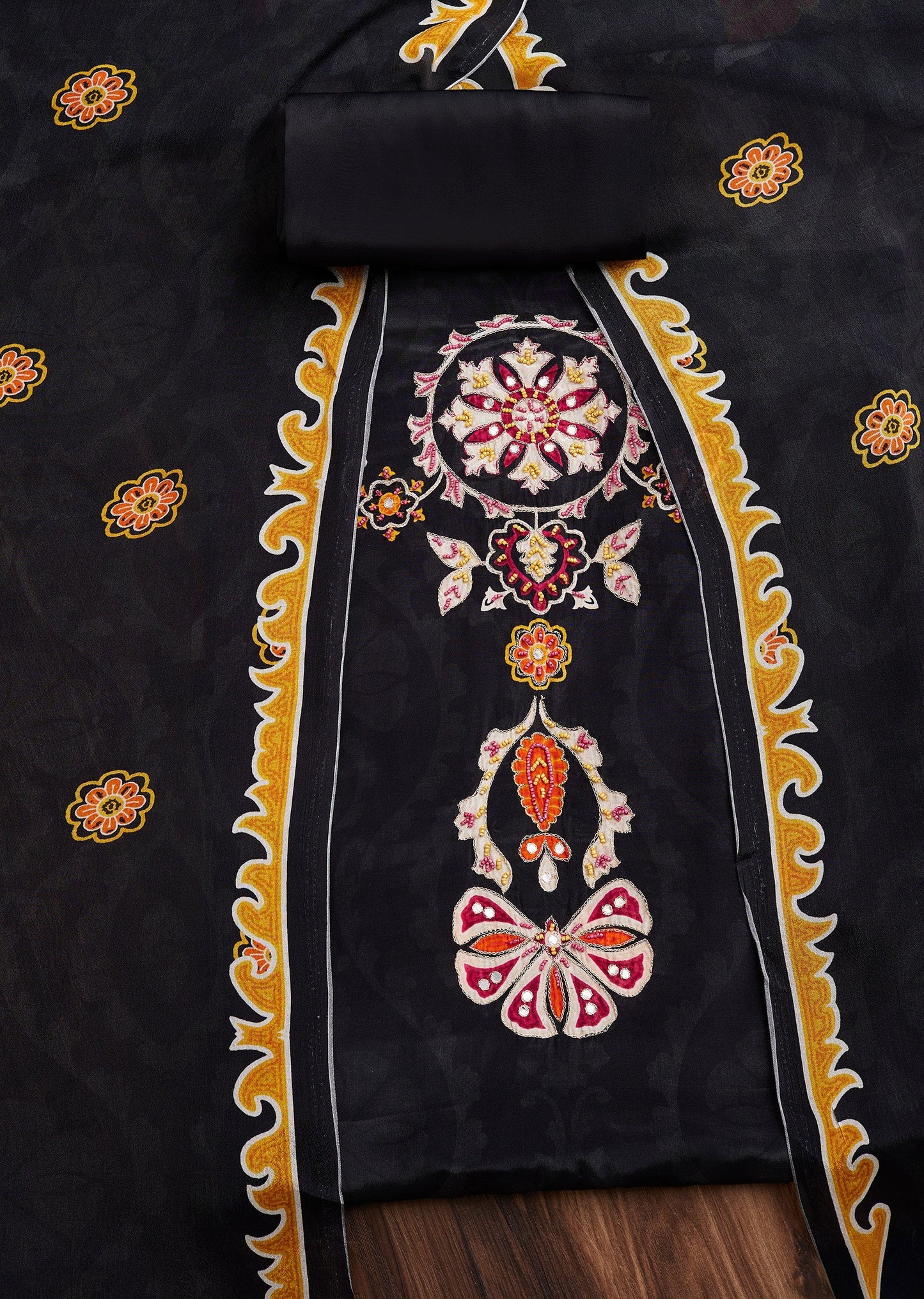 Printed Black Georgette Suit Set