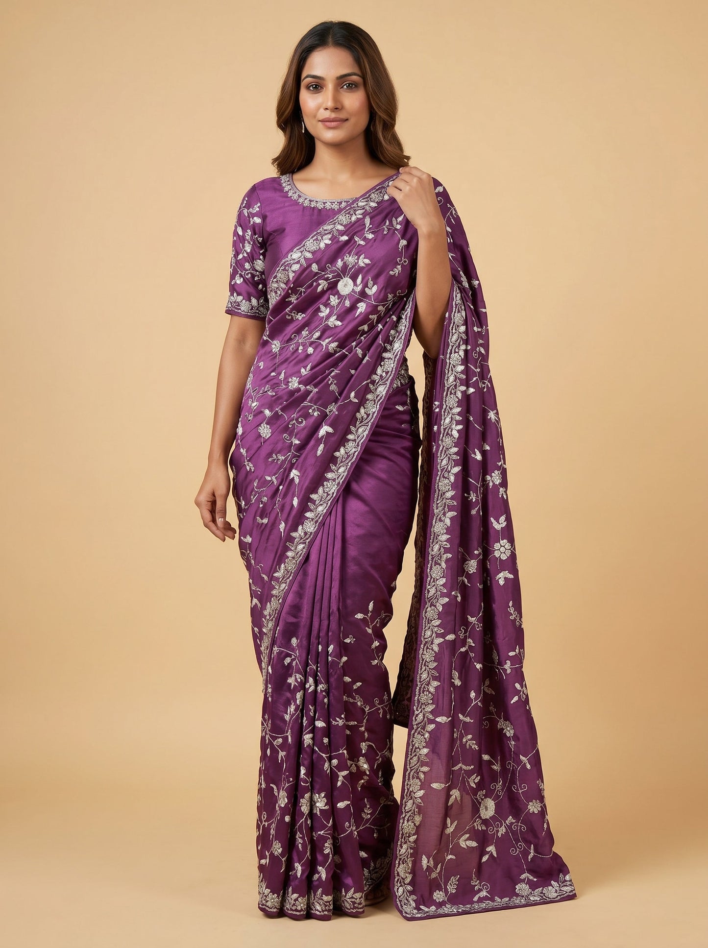 Purple Amethyst Grace Embroidered Saree