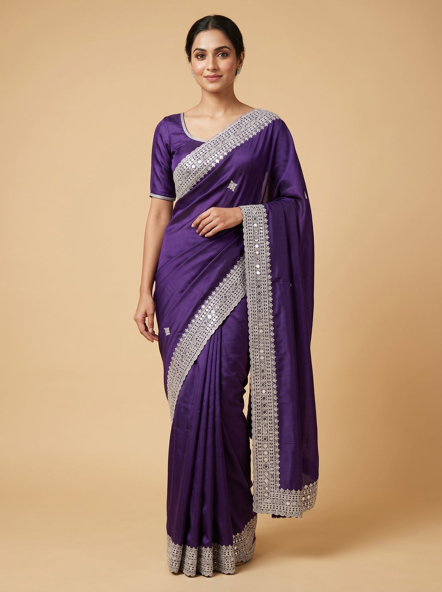 Purple Amethyst Tint Embroidered Saree