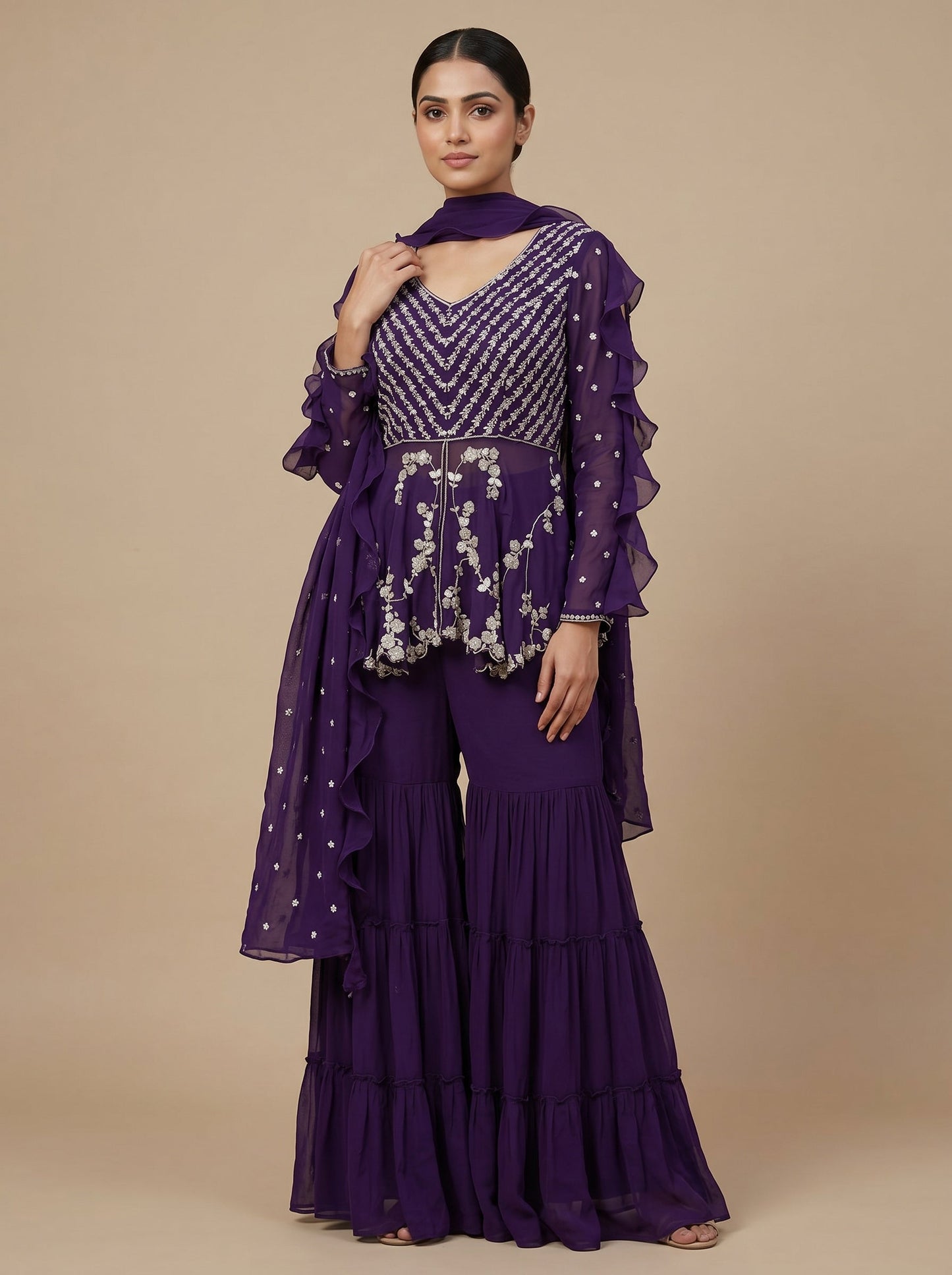 Purple Bloom Sharara Set