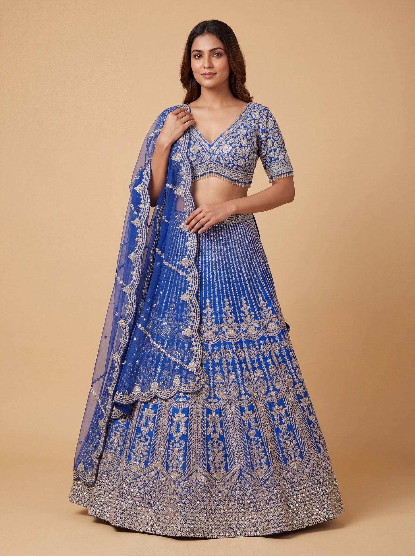 Purple Blue Heritage Lehenga