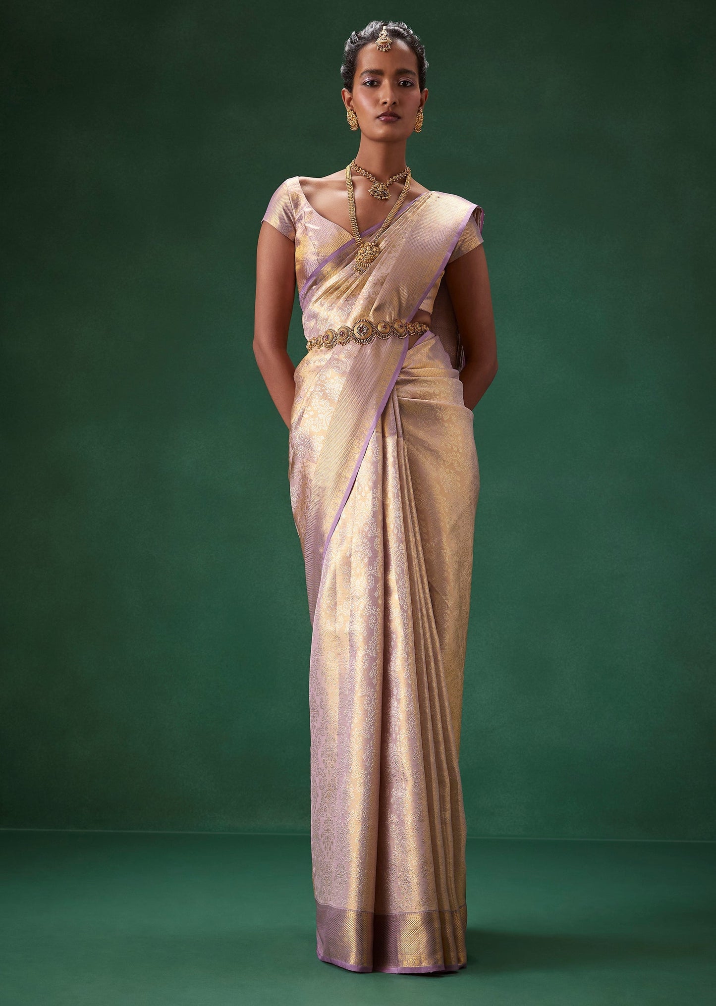 Purple Bridal Banarasi Zari Border Saree with Unstitched Blouse
