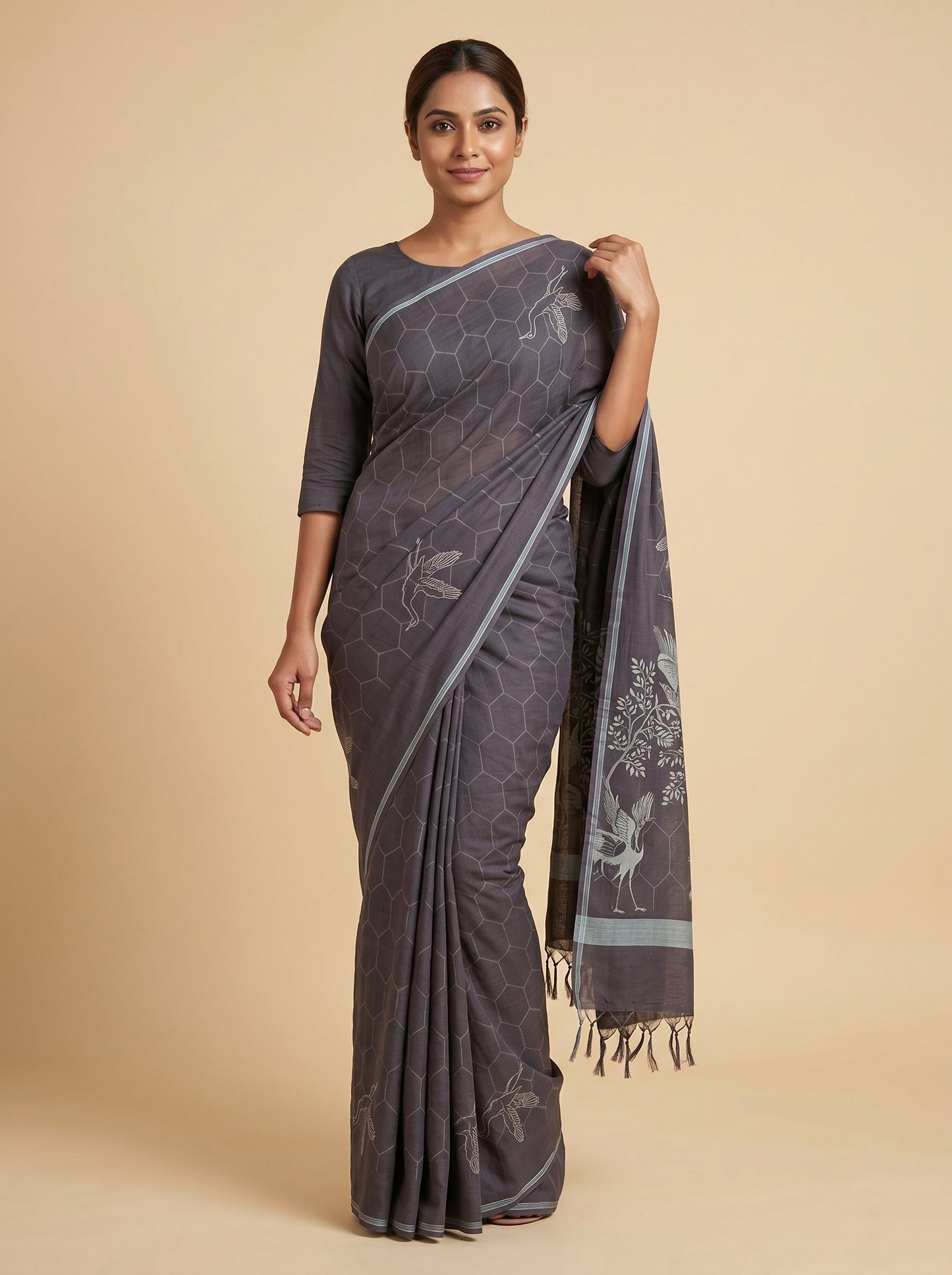 Purple Crown Drape Handloom Saree