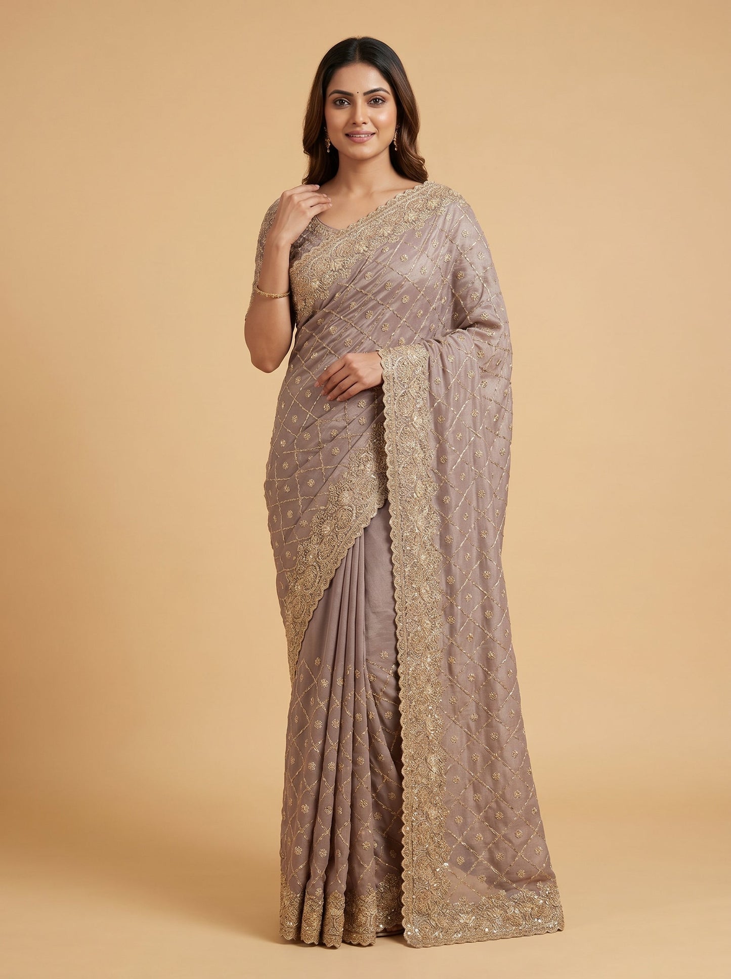 Purple Deep Tone Embroidered Saree