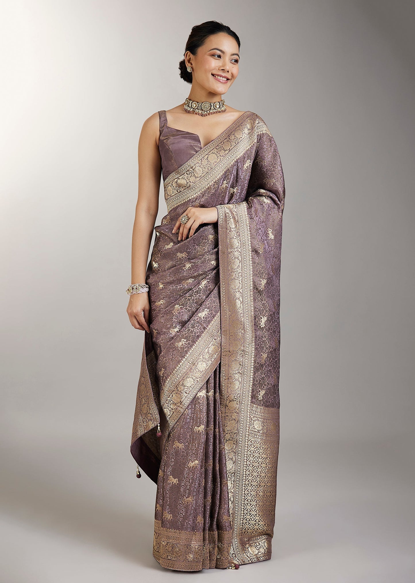 Purple Dola Silk Zari Butti Woven Saree