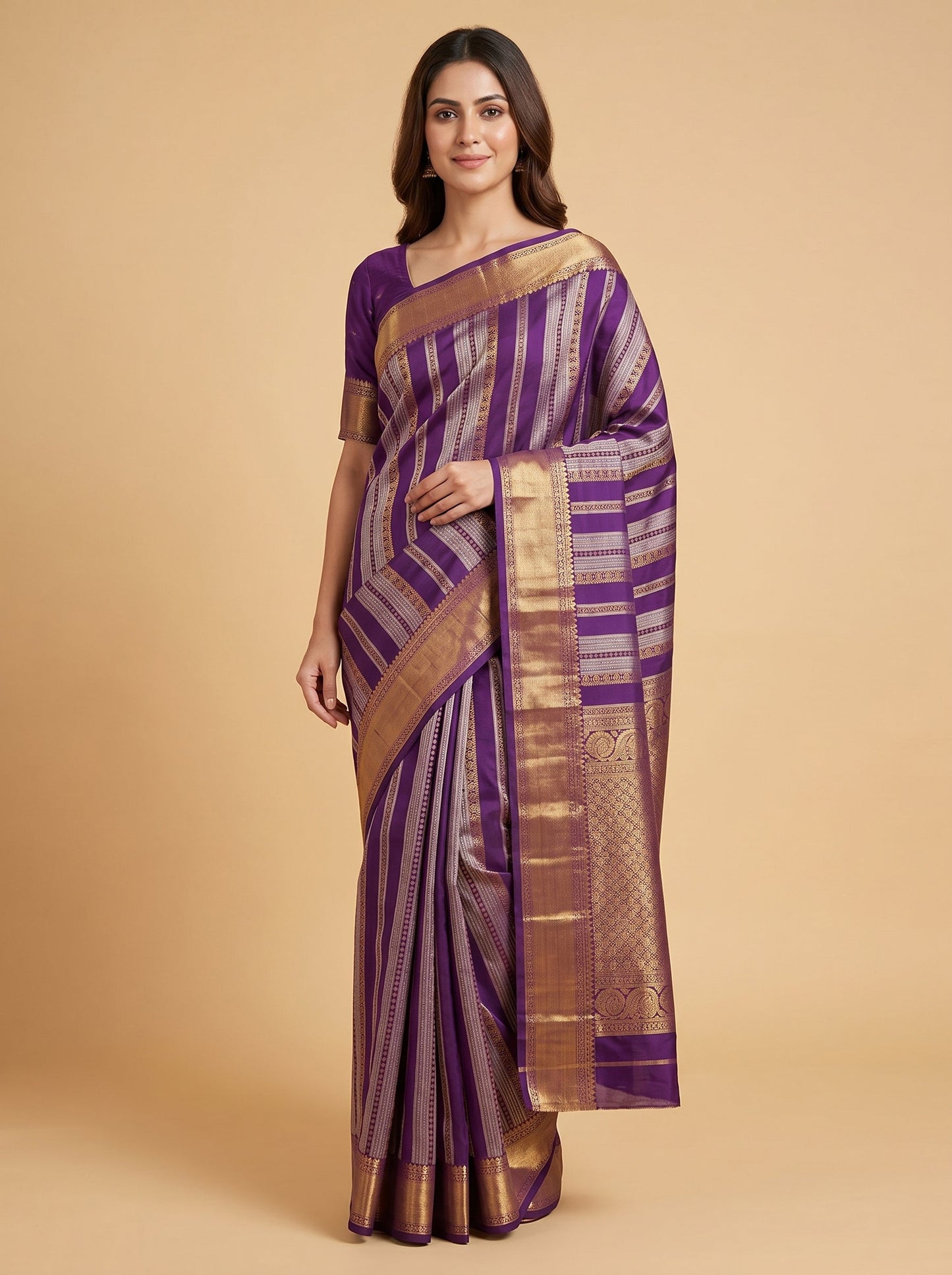 Purple Gold Royal Fusion Handloom Saree