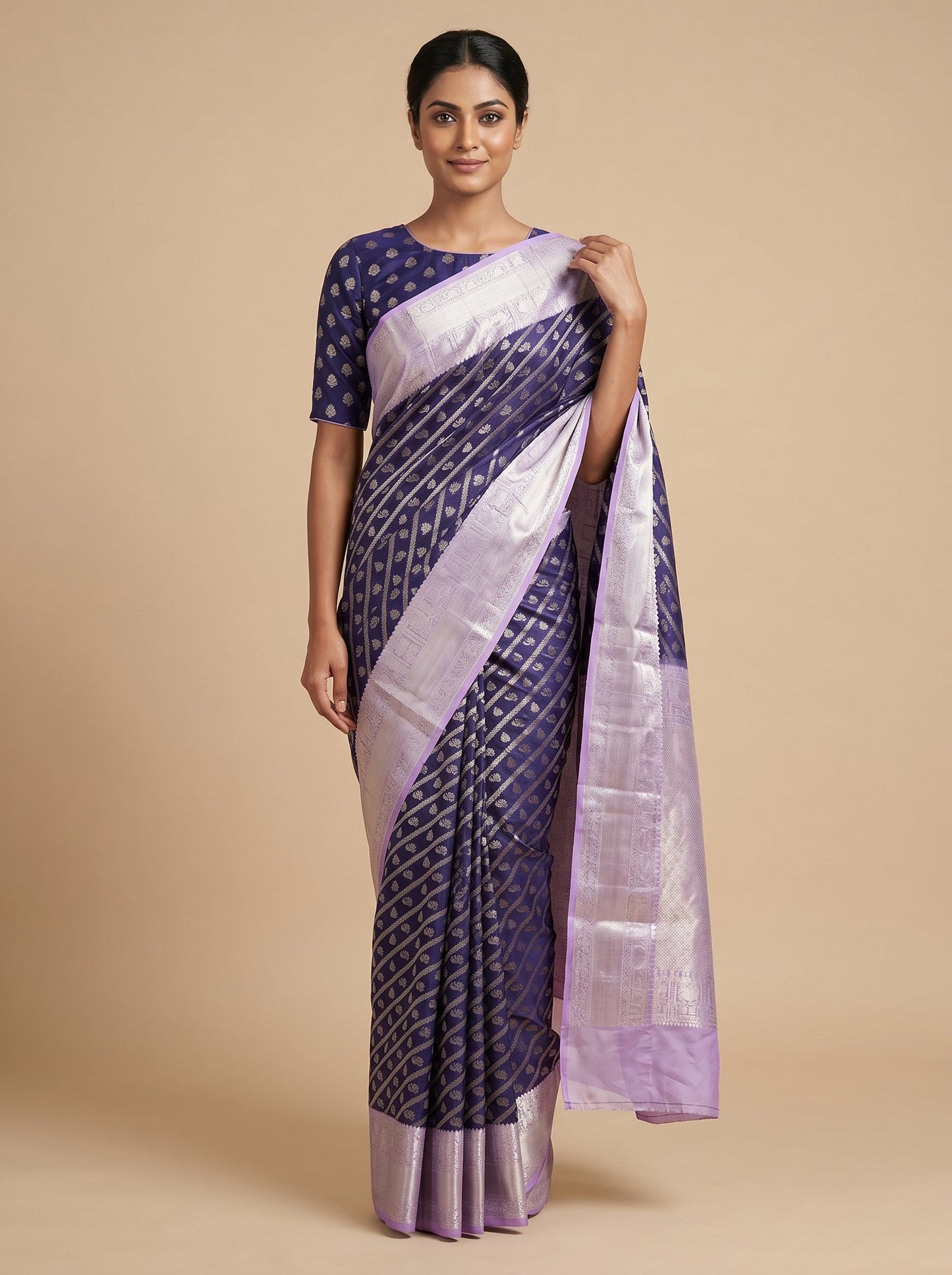 Purple handloom saree with classic border