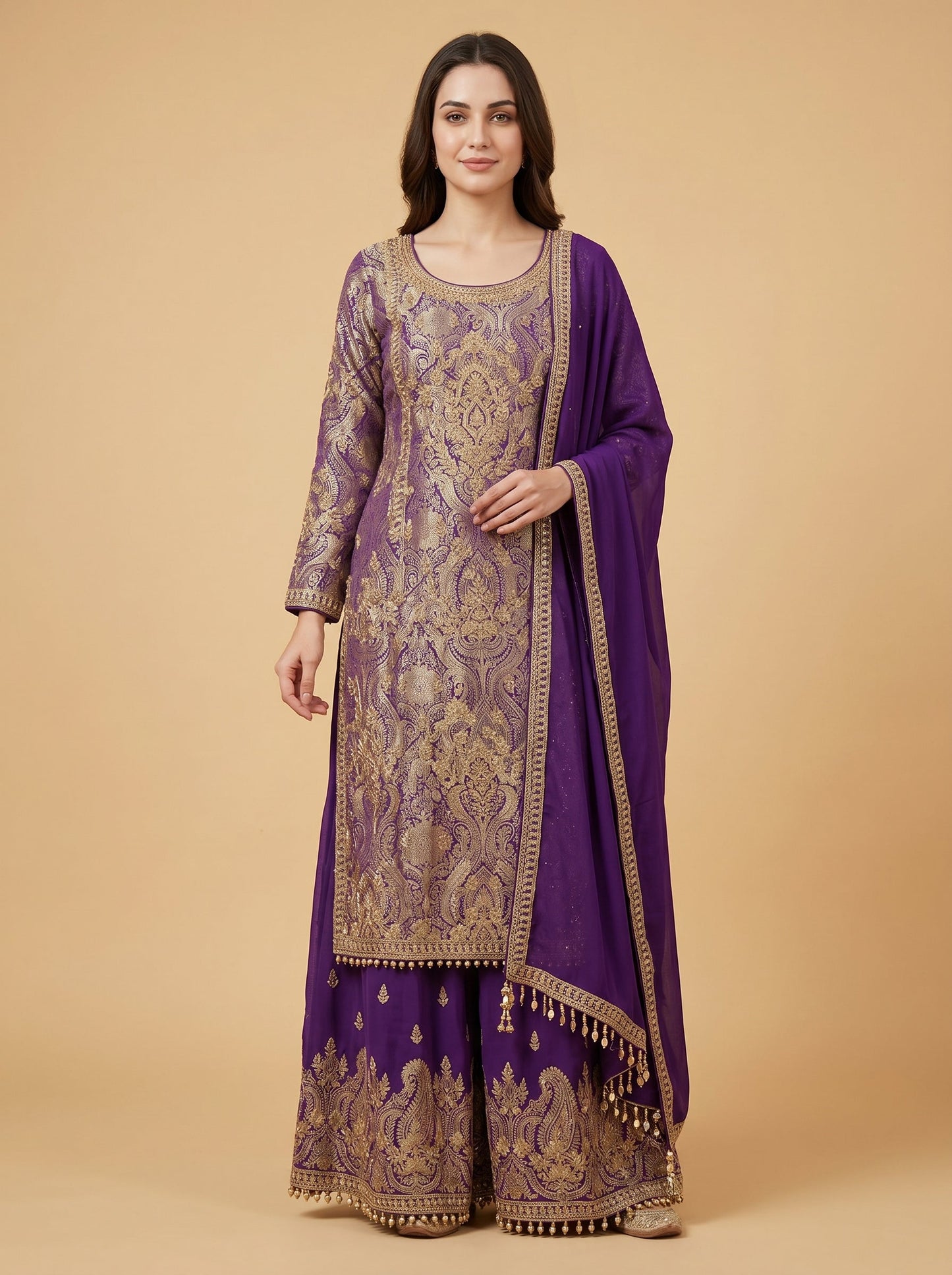 Purple Kurti Pant Set Suit