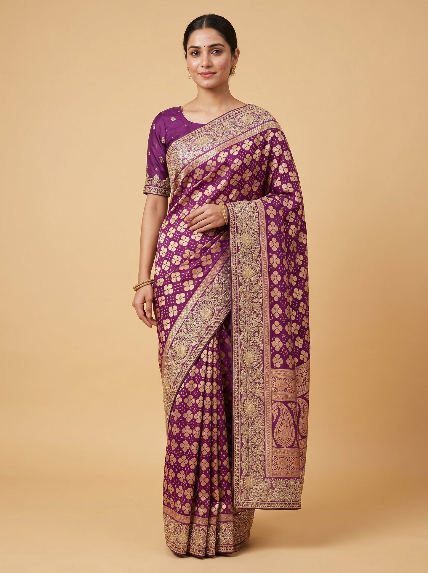 Purple Ornate Decorated Saree
