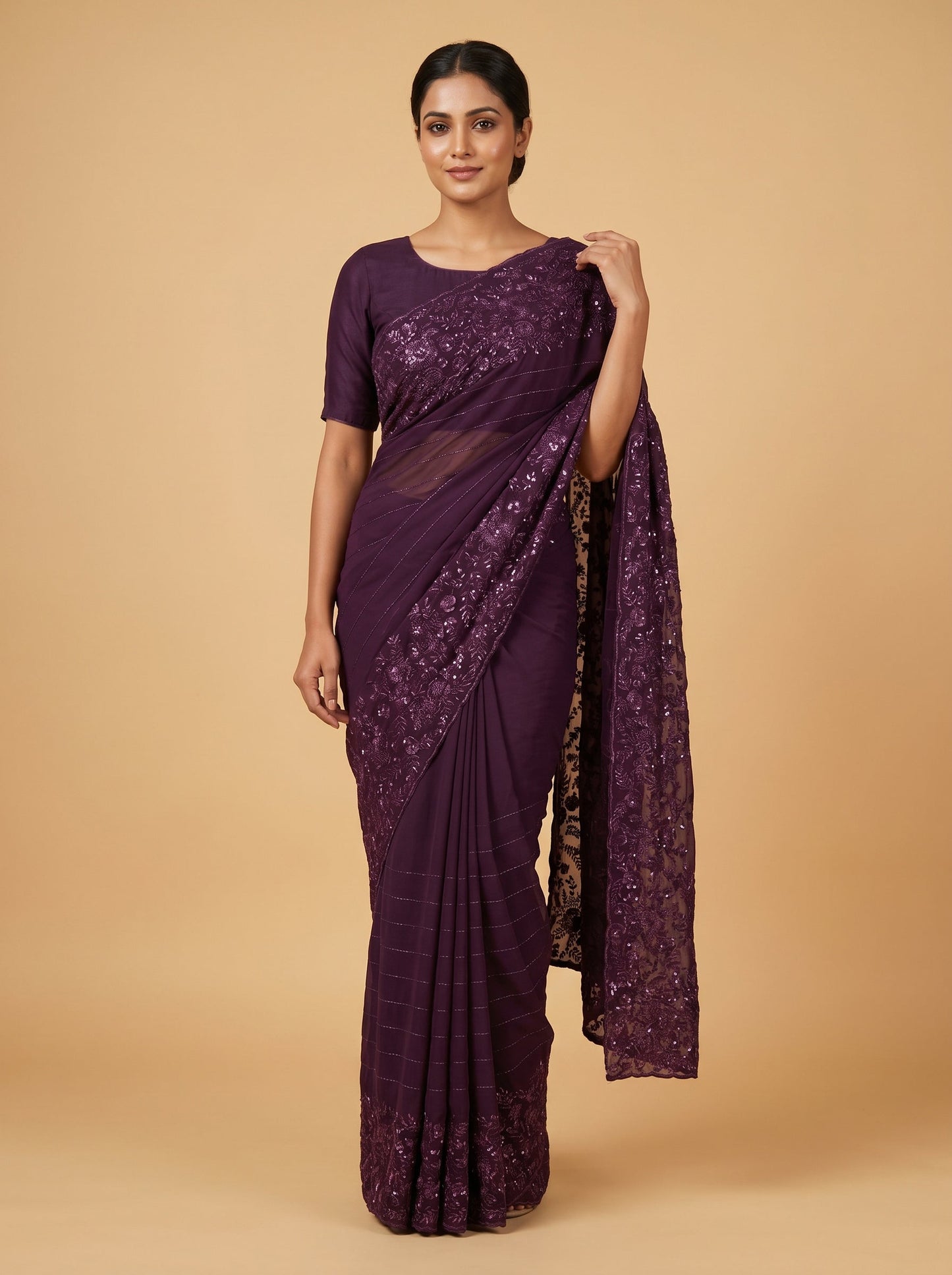 Purple Royal Essence Embroidered Saree