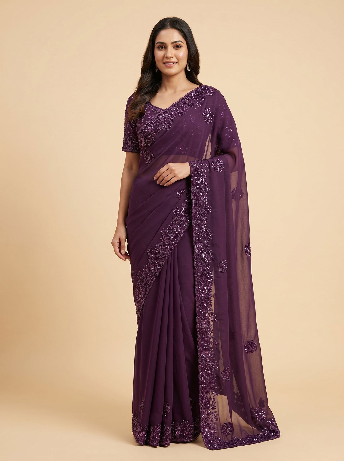 Purple Velvet Charm Embroidered Saree