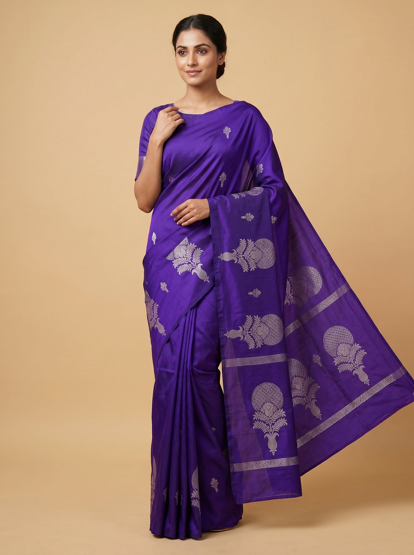 Purple Vivid Sheen Handloom Saree